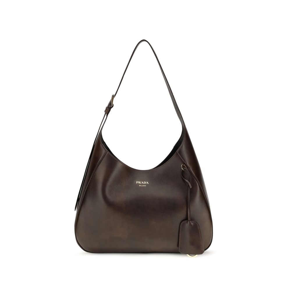 Prada Braune Kalbsleder Bos Taurus Schultertasche