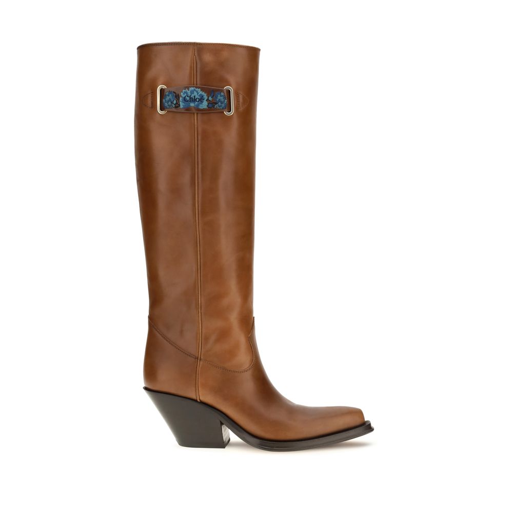 Chloé Braune Kalbsleder Bos Taurus Overknee-Stiefel