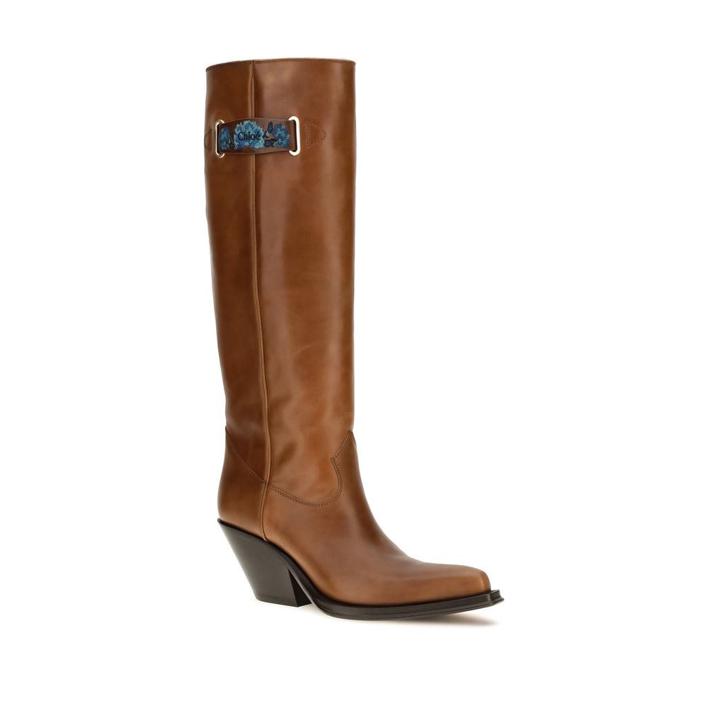Chloé Braune Kalbsleder Bos Taurus Overknee-Stiefel
