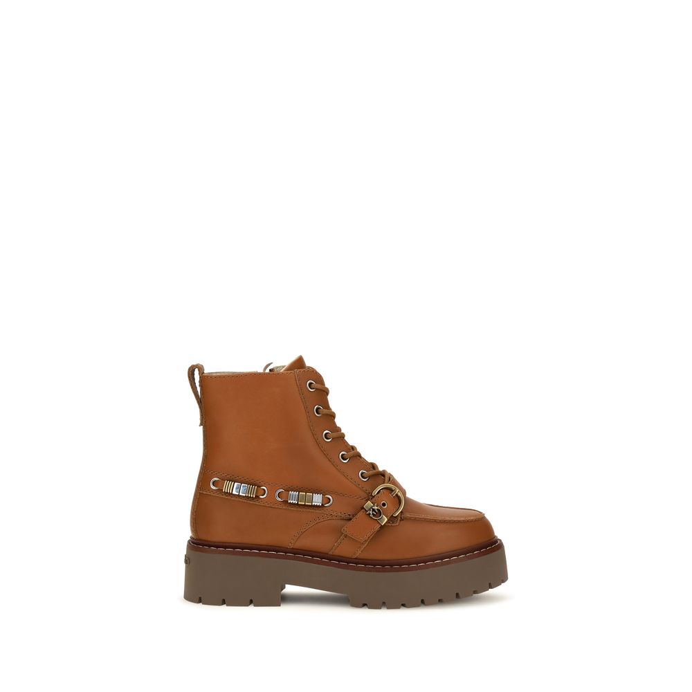 PINKO Braune Kalbsleder Bos Taurus Schnürstiefel