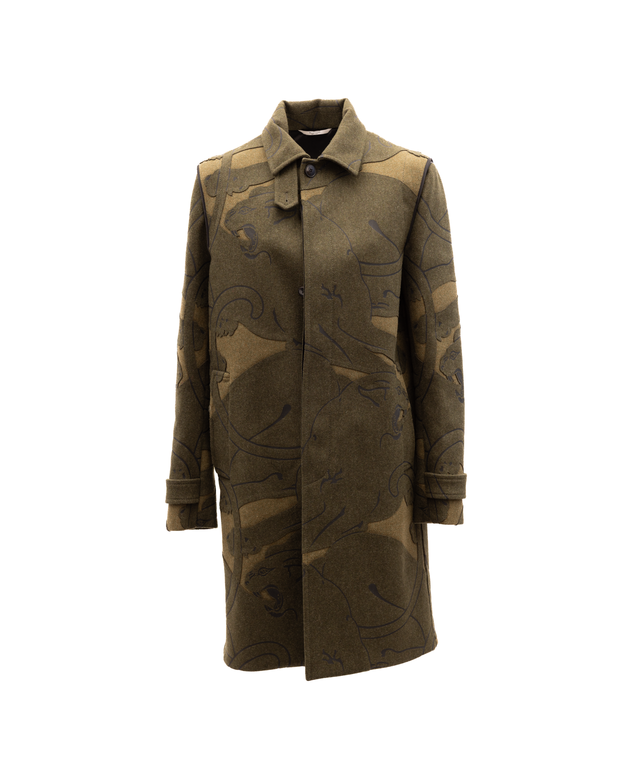Valentino Garavani Damen Wollmantel in Grün mit dunklem Muster