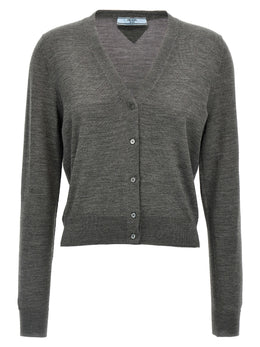 Prada Grauer Cardigan aus reiner Schurwolle