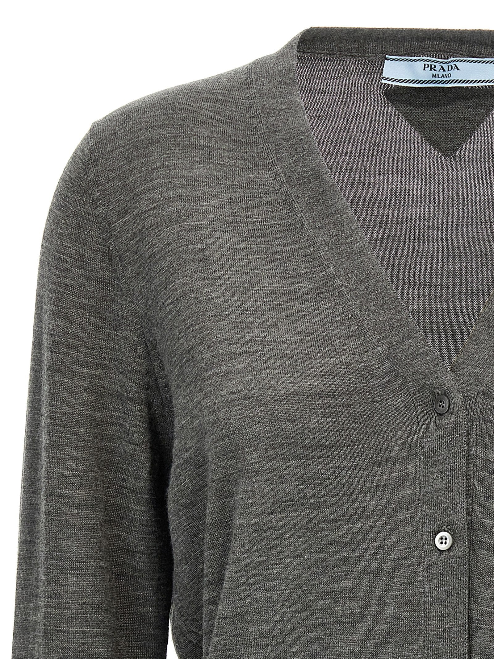 Prada Grauer Cardigan aus reiner Schurwolle