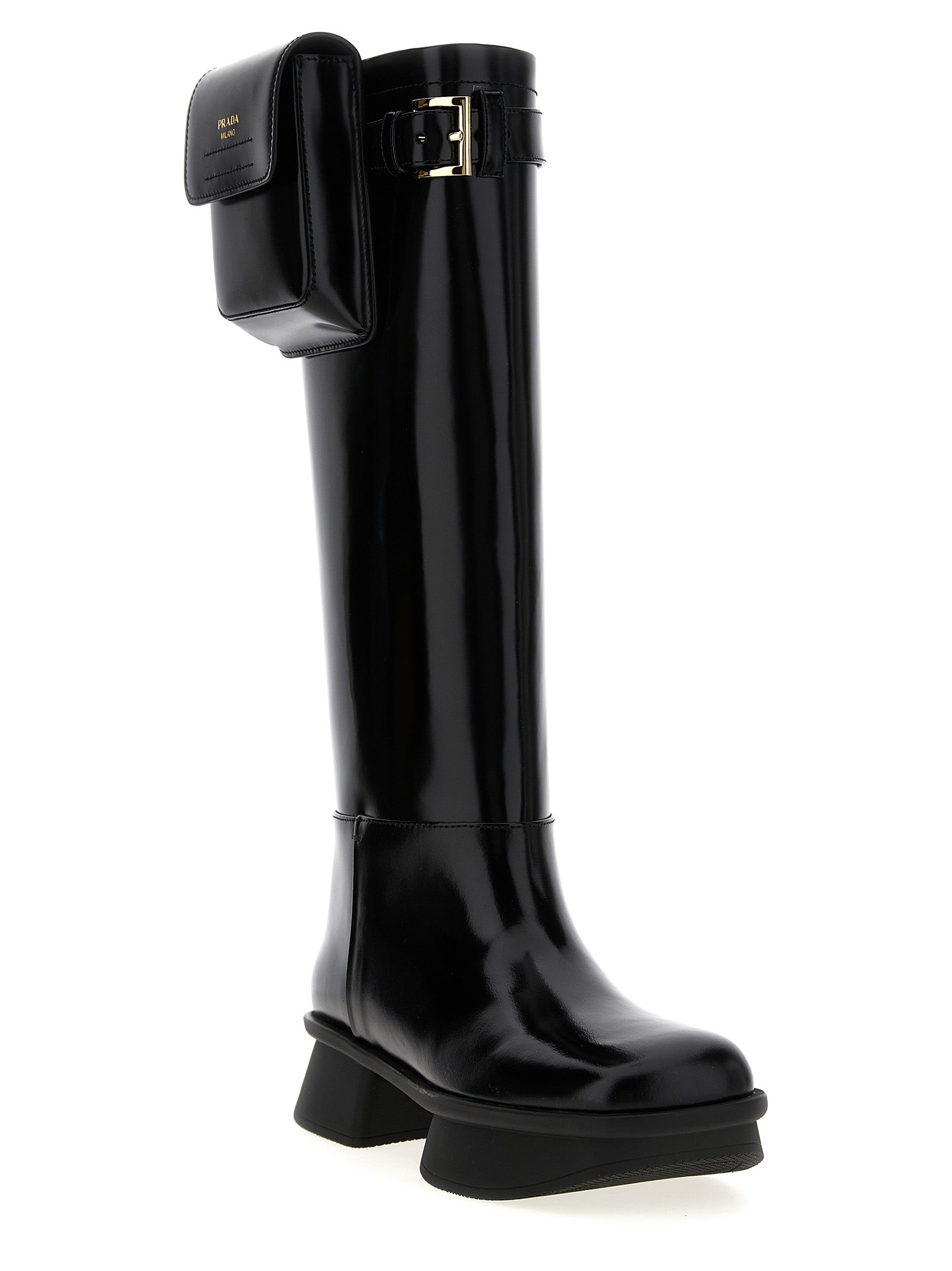 Prada Schwarzes Kalbsleder Over-the-Knee