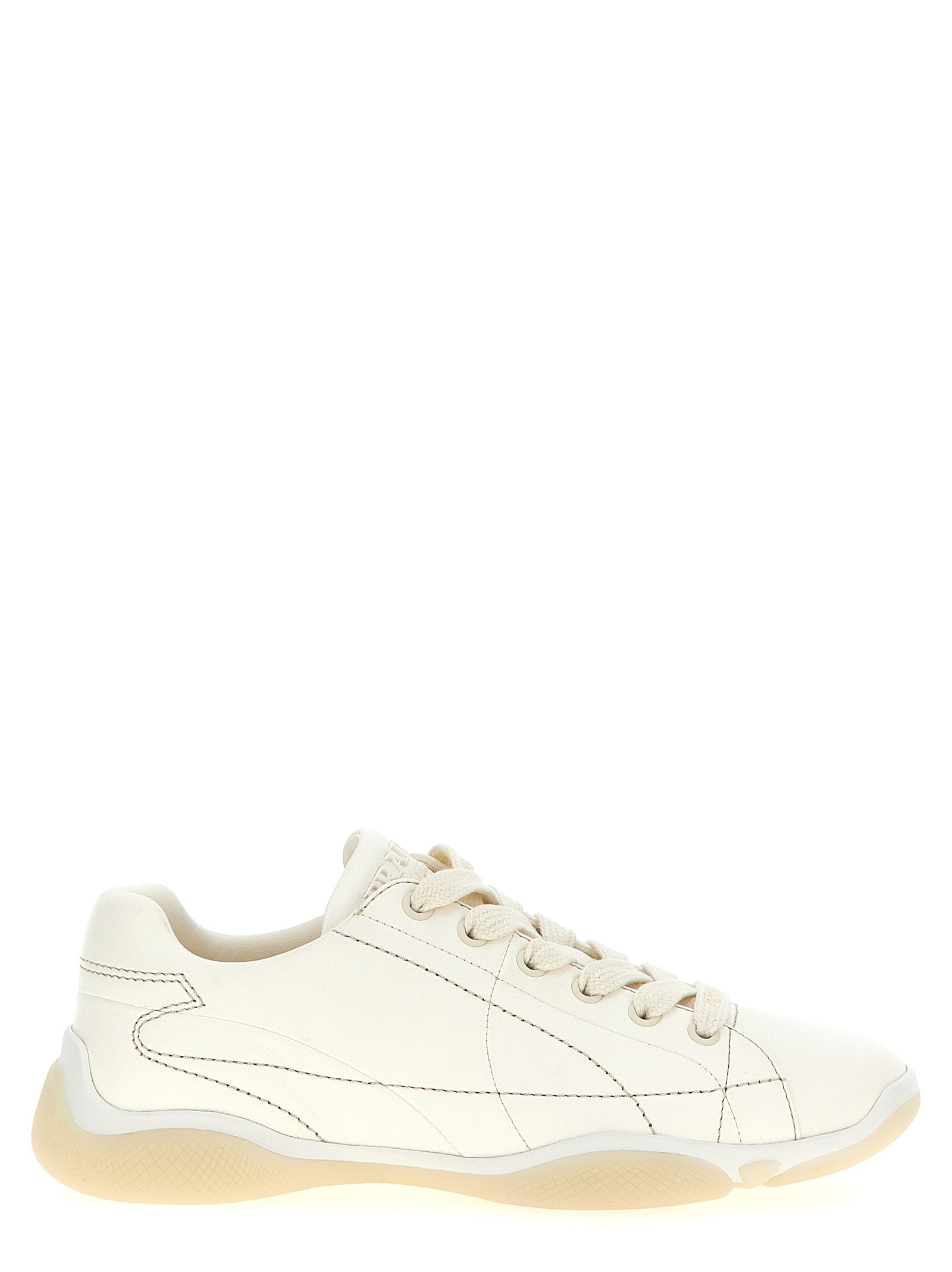 Prada Weiße Low-Top-Sneaker aus Lammleder