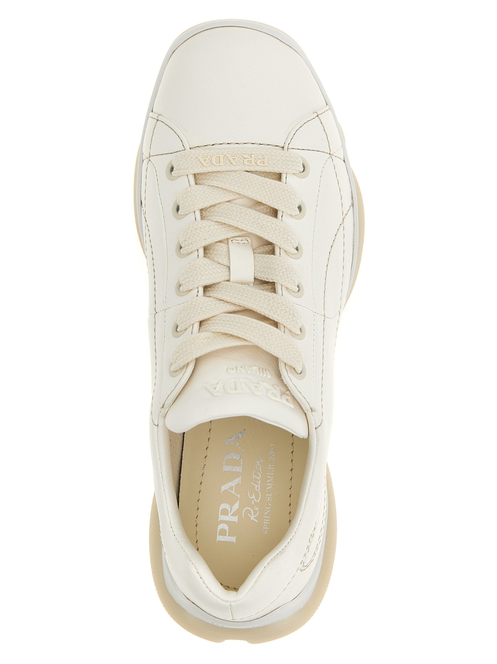 Prada Weiße Low-Top-Sneaker aus Lammleder