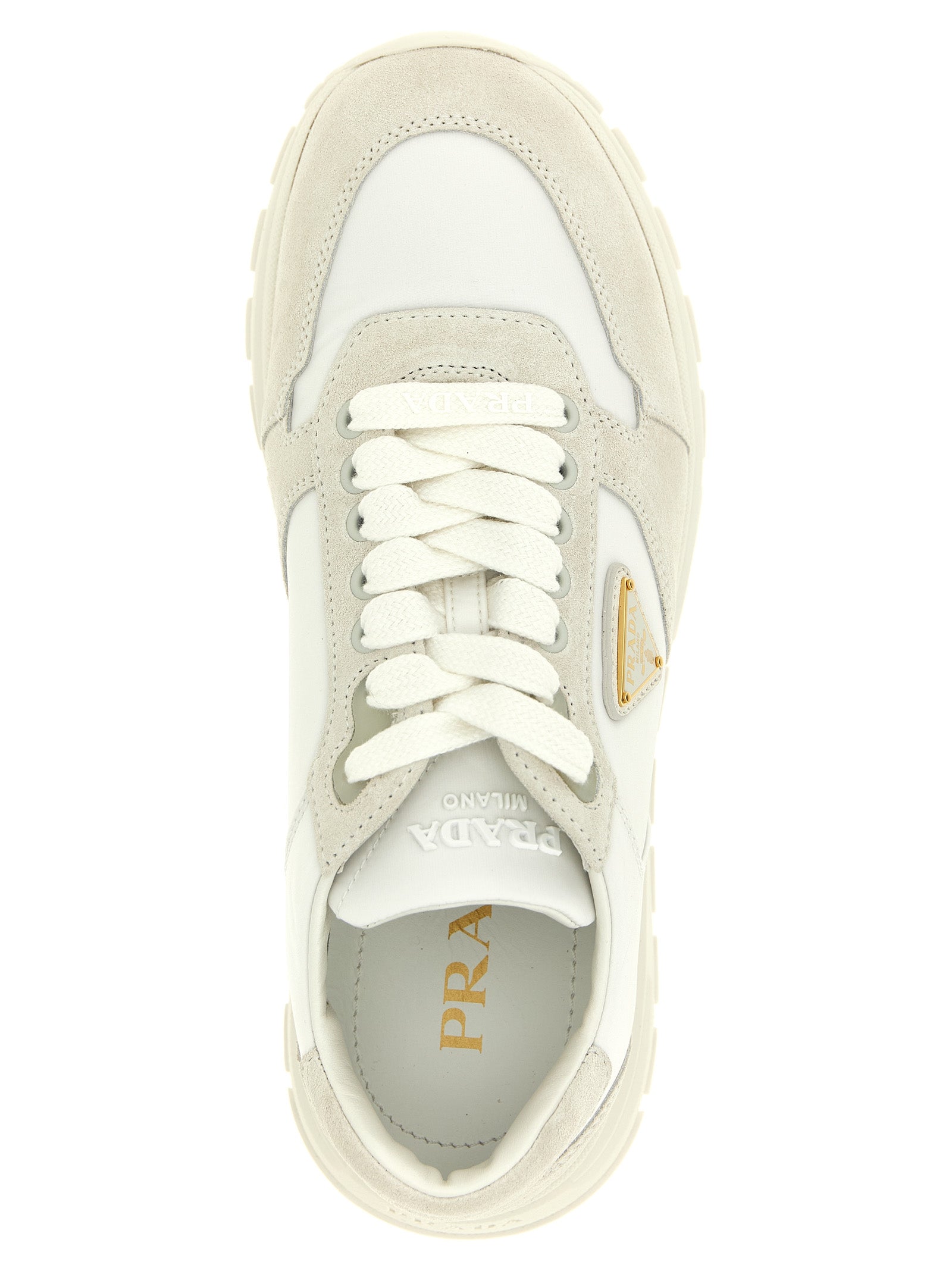 Prada Weiße Kalbshaut Bos Taurus Sneakers mit niedrigem Schaft