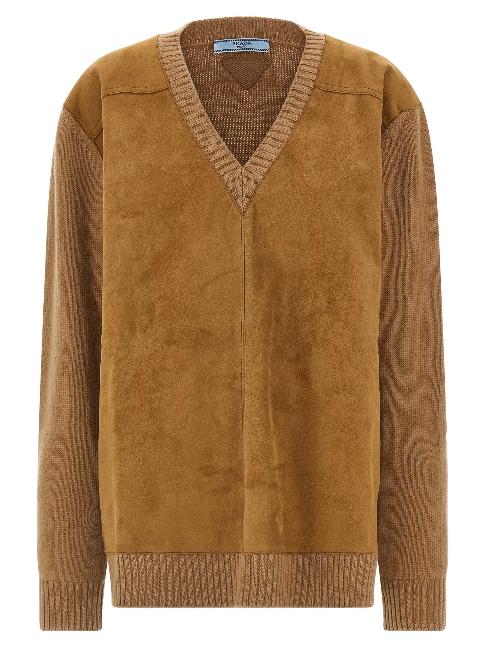 Prada Brauner Cardigan aus reiner Schurwolle