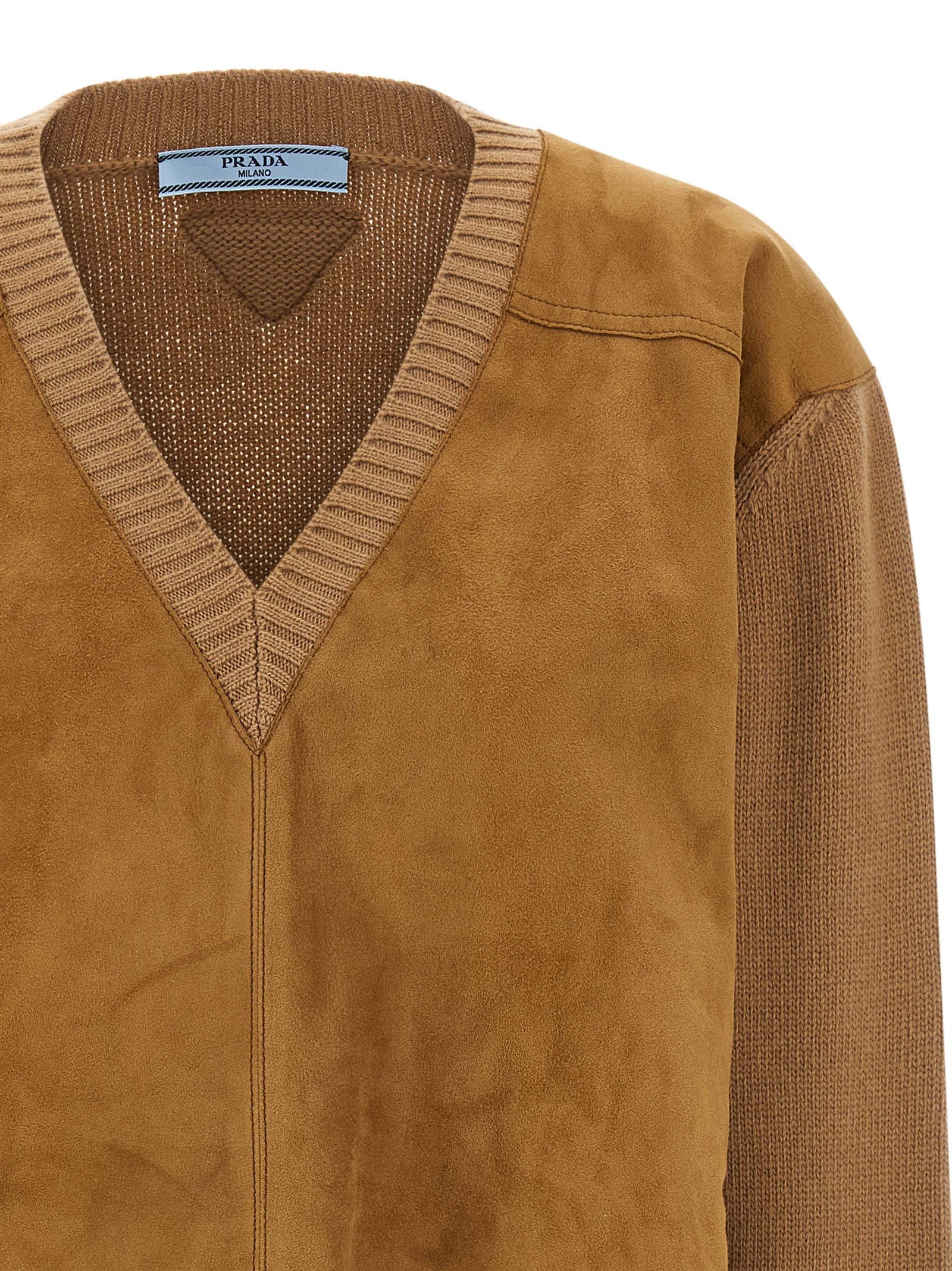 Prada Brauner Cardigan aus reiner Schurwolle