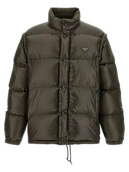 Prada Graue Jacke aus recyceltem Polyamid in voller Länge