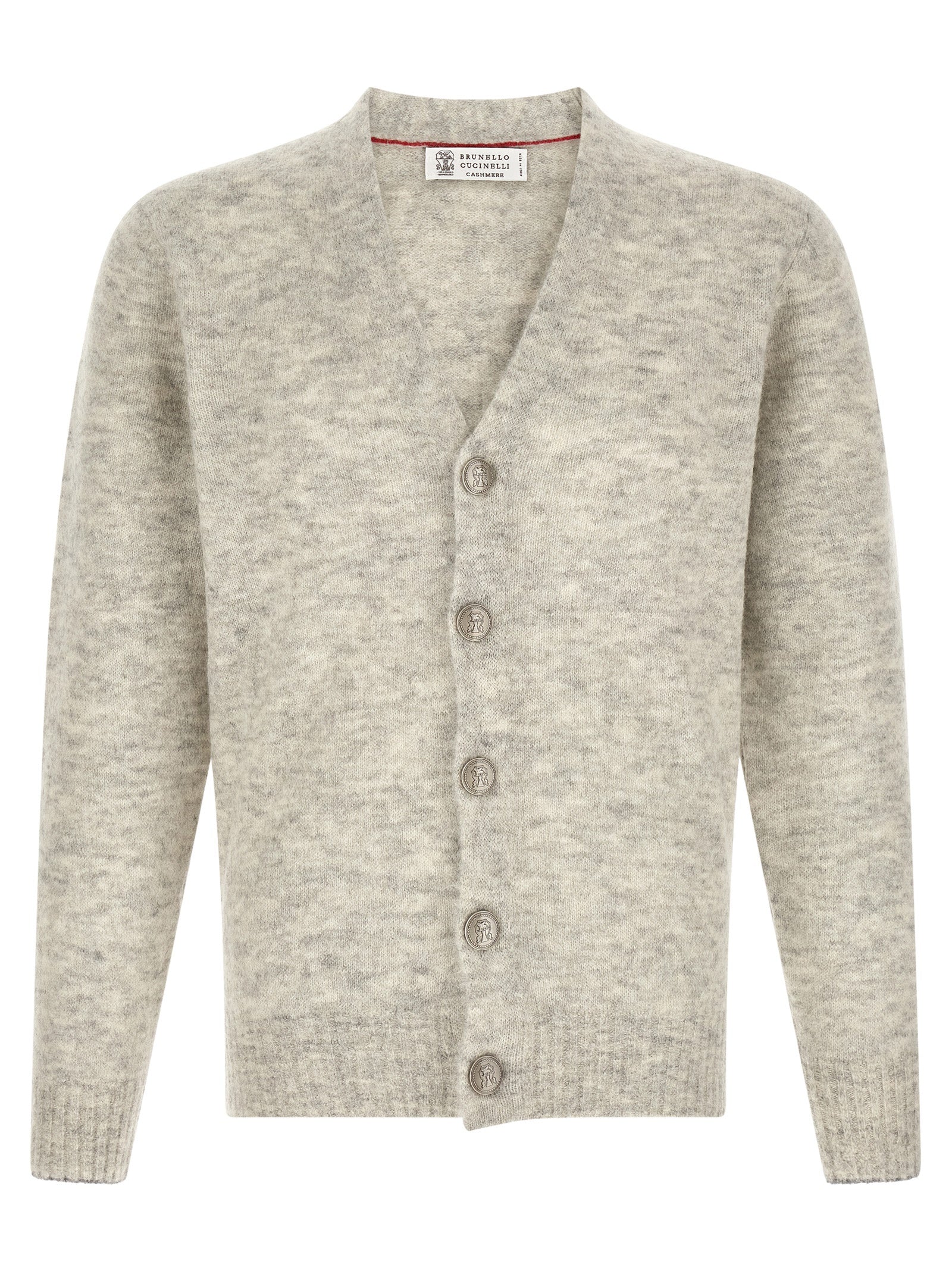 Brunello Cucinelli Grauer Strickcardigan aus Alpaka und Leder