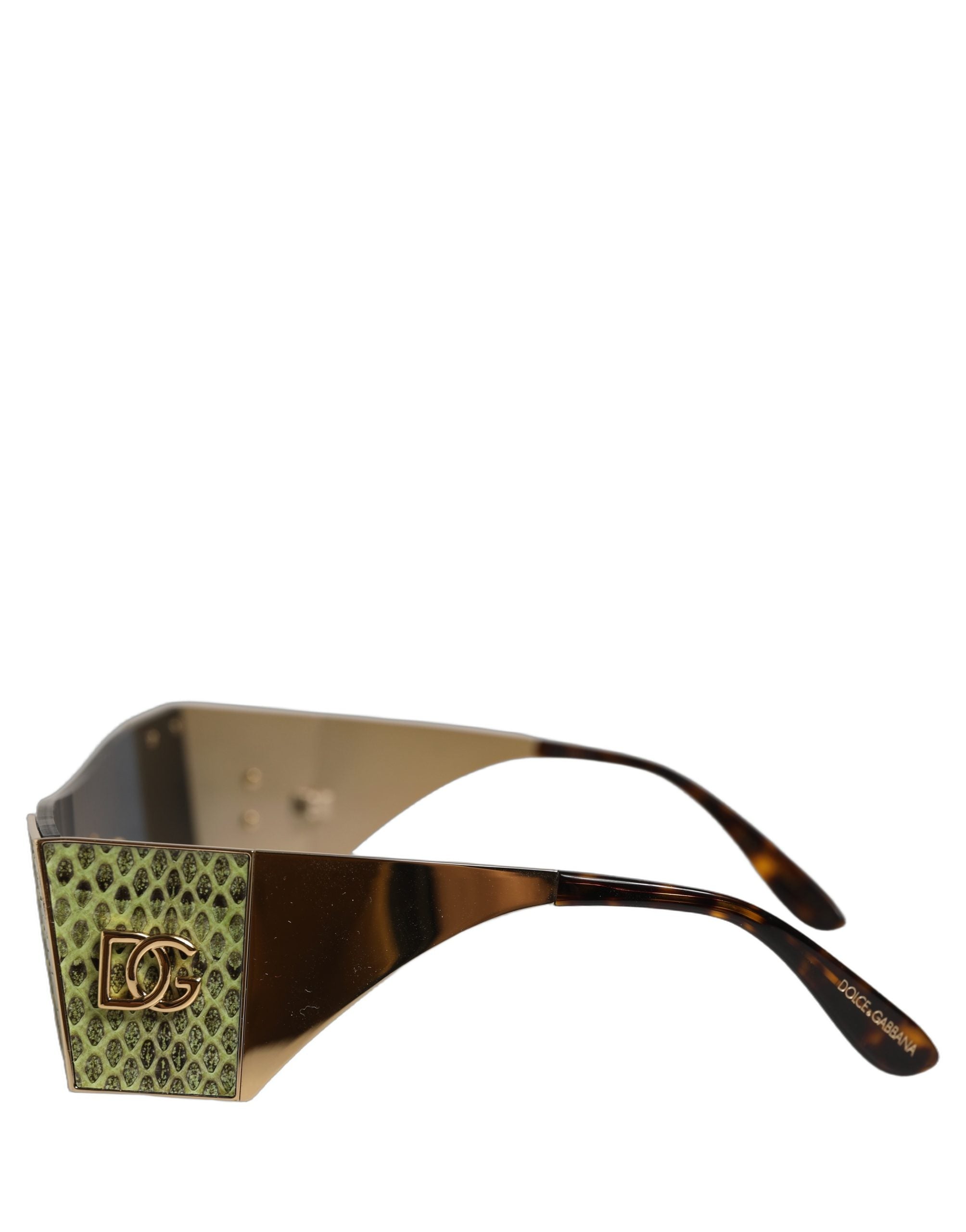 Dolce & Gabbana Sonnenbrille DG2263 mit rechteckigem Goldrahmen und Schlangenleder-Optik
