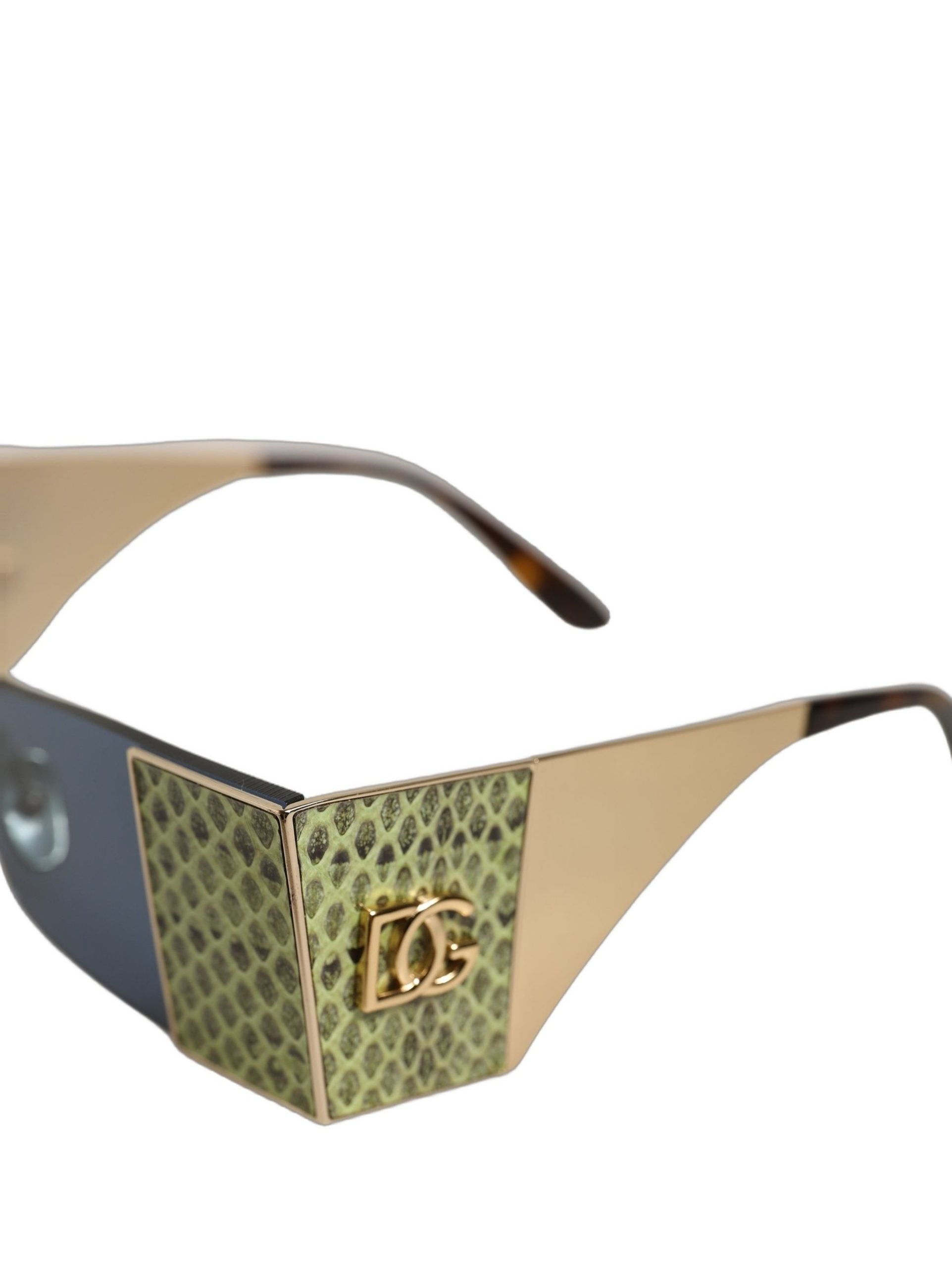 Dolce & Gabbana Sonnenbrille DG2263 mit rechteckigem Goldrahmen und Schlangenleder-Optik