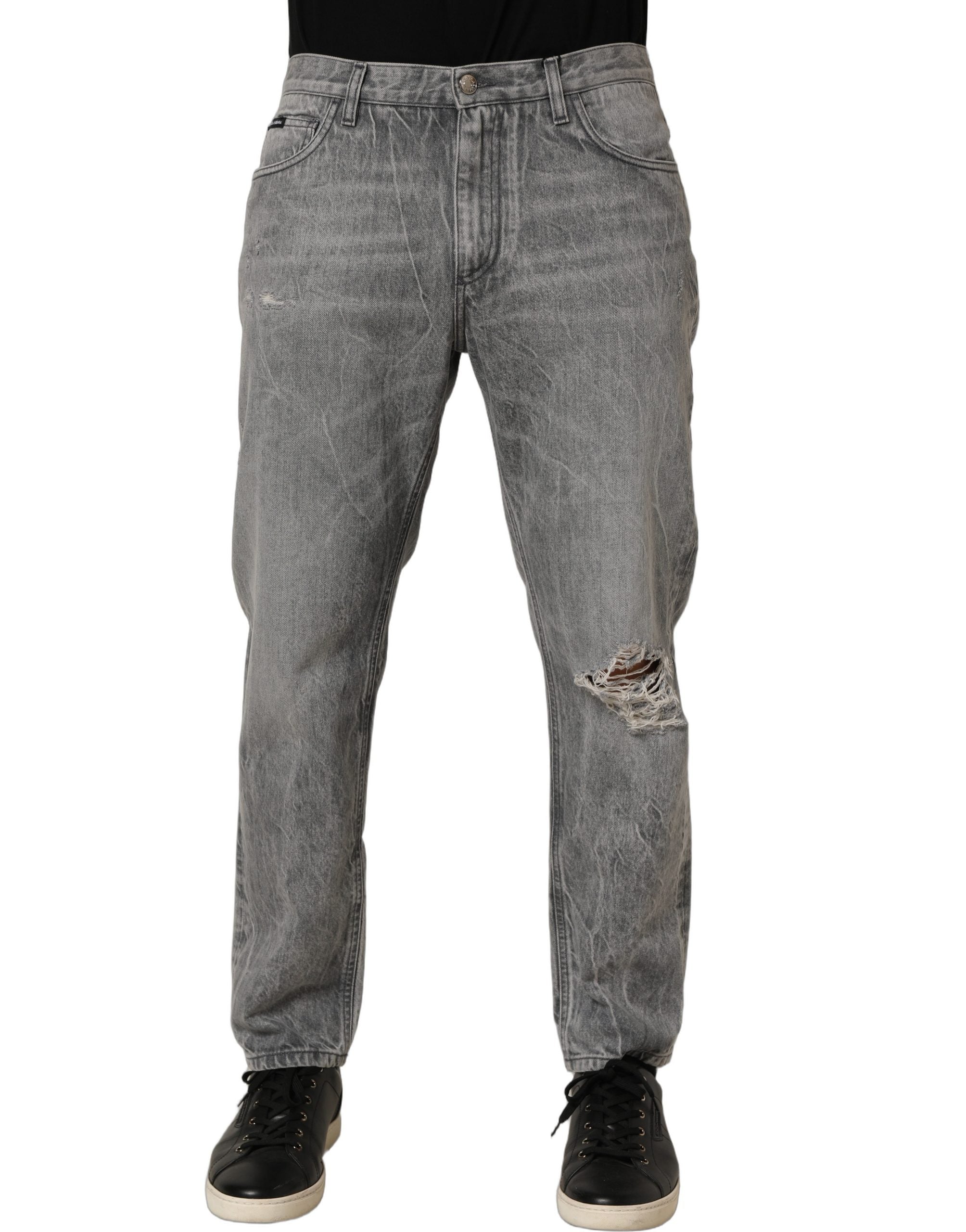 Dolce & Gabbana Graue Distressed Straight Leg Herren Jeans