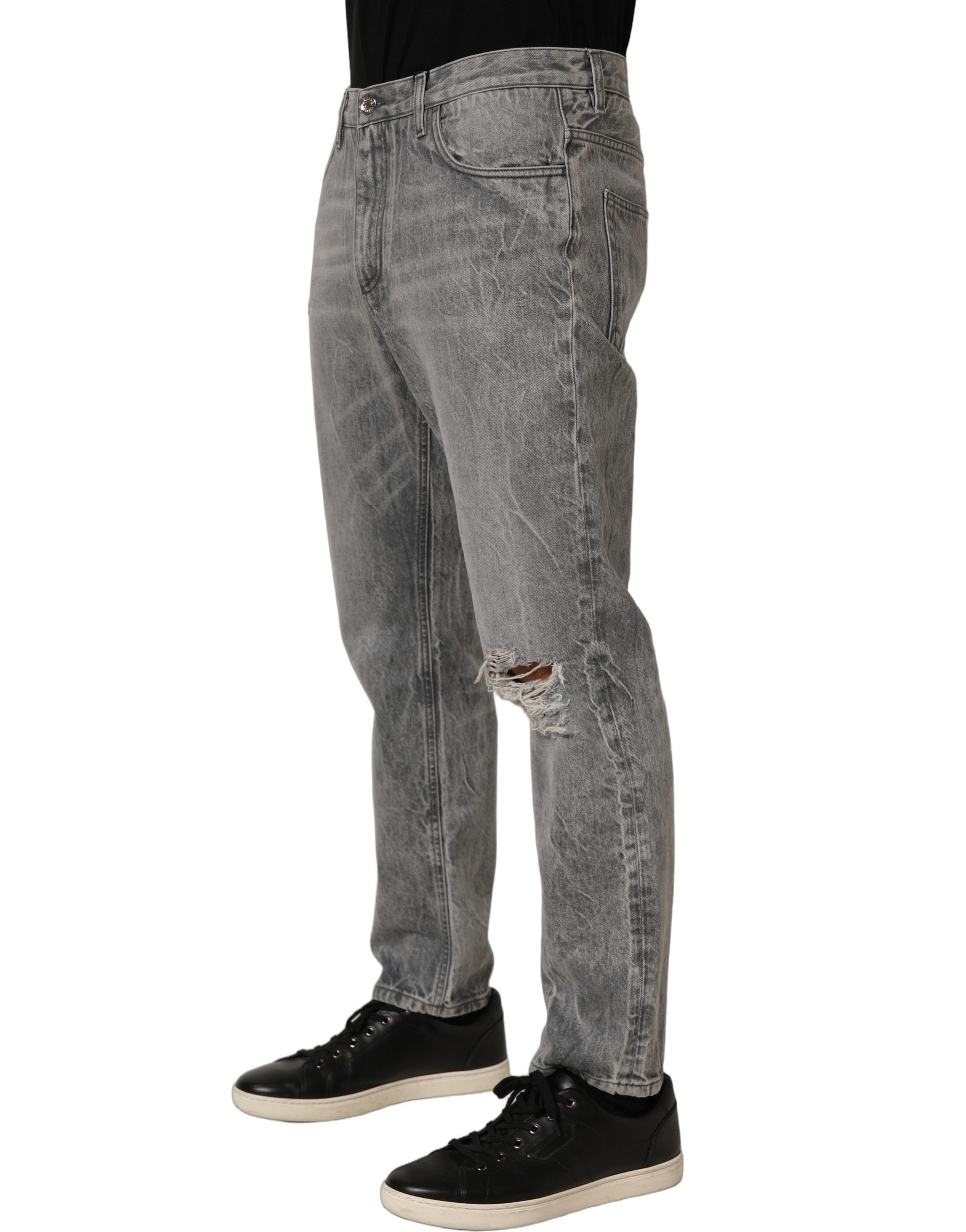 Dolce & Gabbana Graue Distressed Straight Leg Herren Jeans
