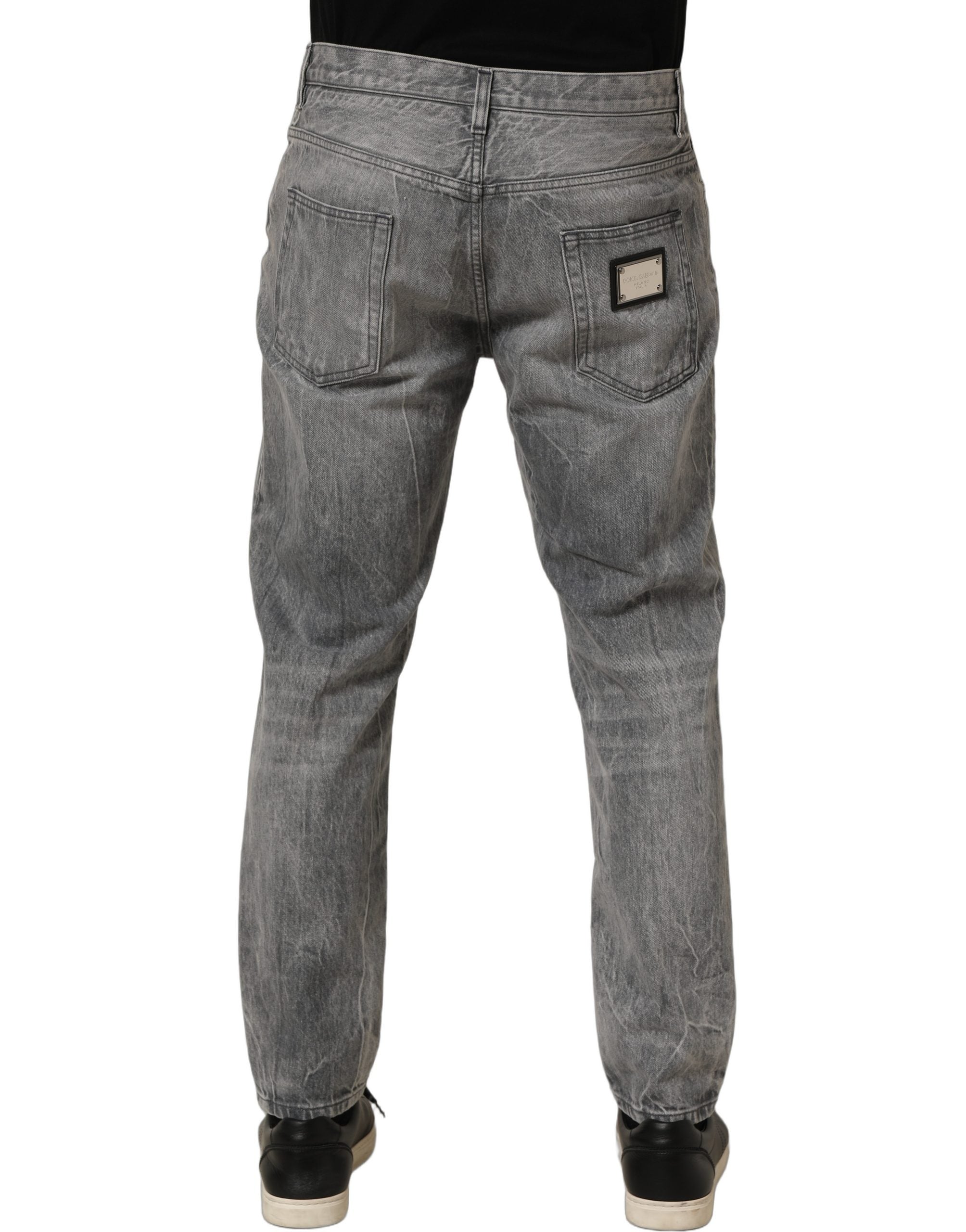 Dolce & Gabbana Graue Distressed Straight Leg Herren Jeans