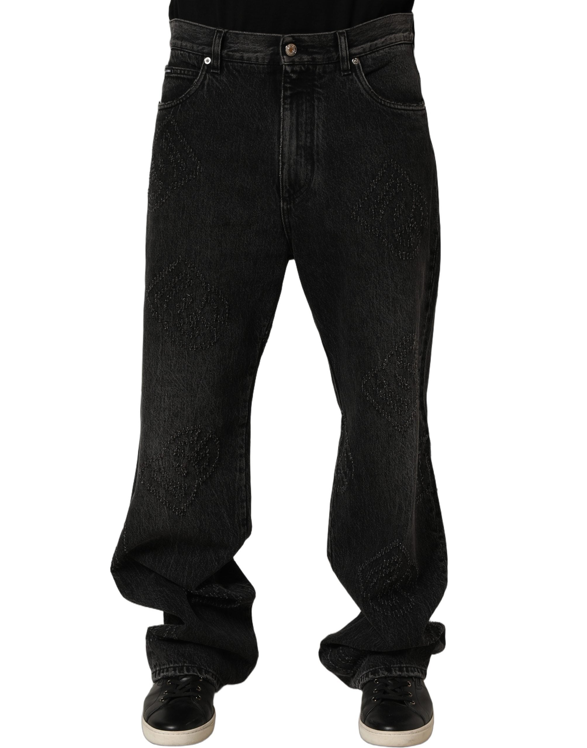 Dolce & Gabbana Dunkelgraue Baumwoll-Jeans im Oversize-Wide-Leg-Schnitt
