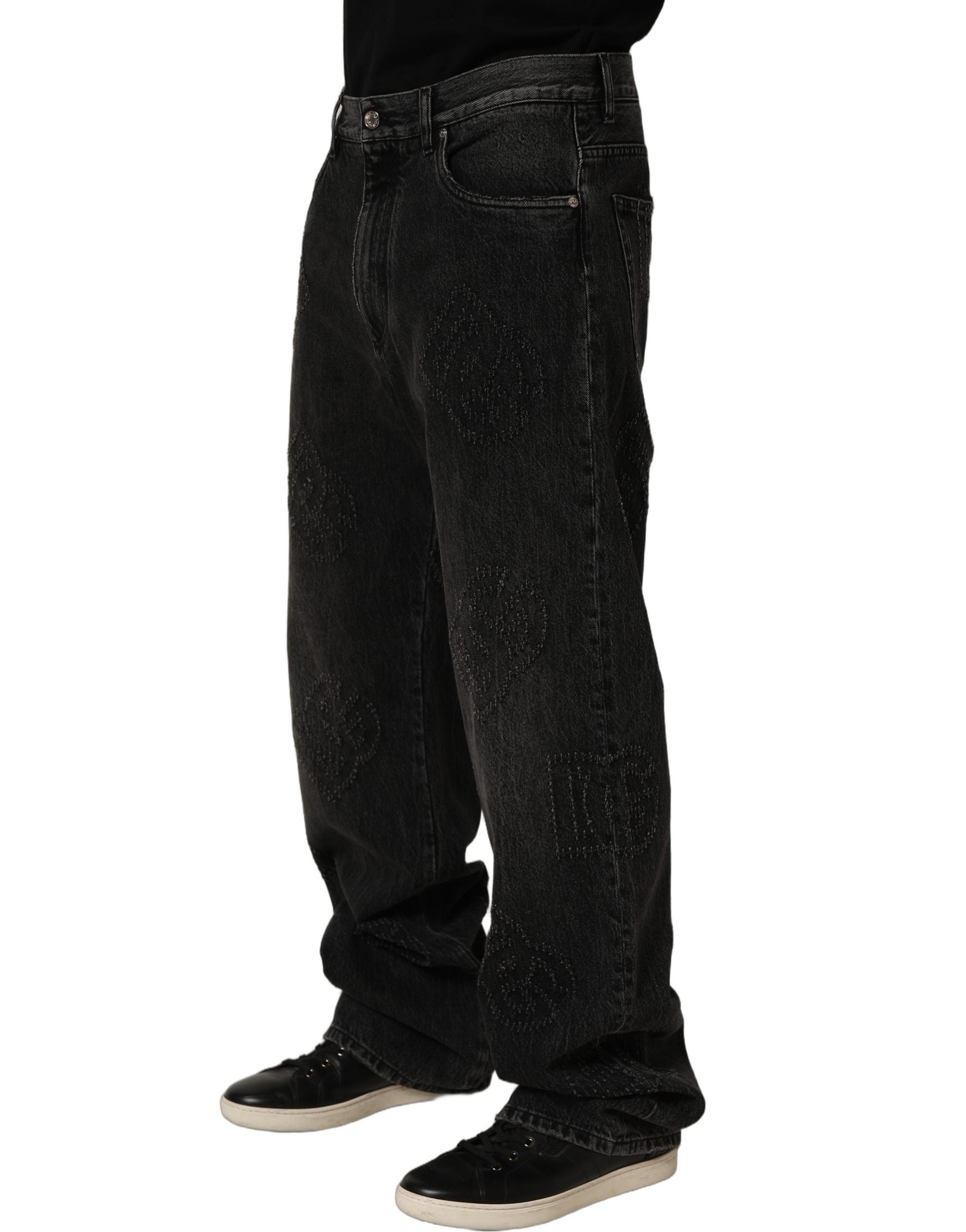 Dolce & Gabbana Dunkelgraue Baumwoll-Jeans im Oversize-Wide-Leg-Schnitt