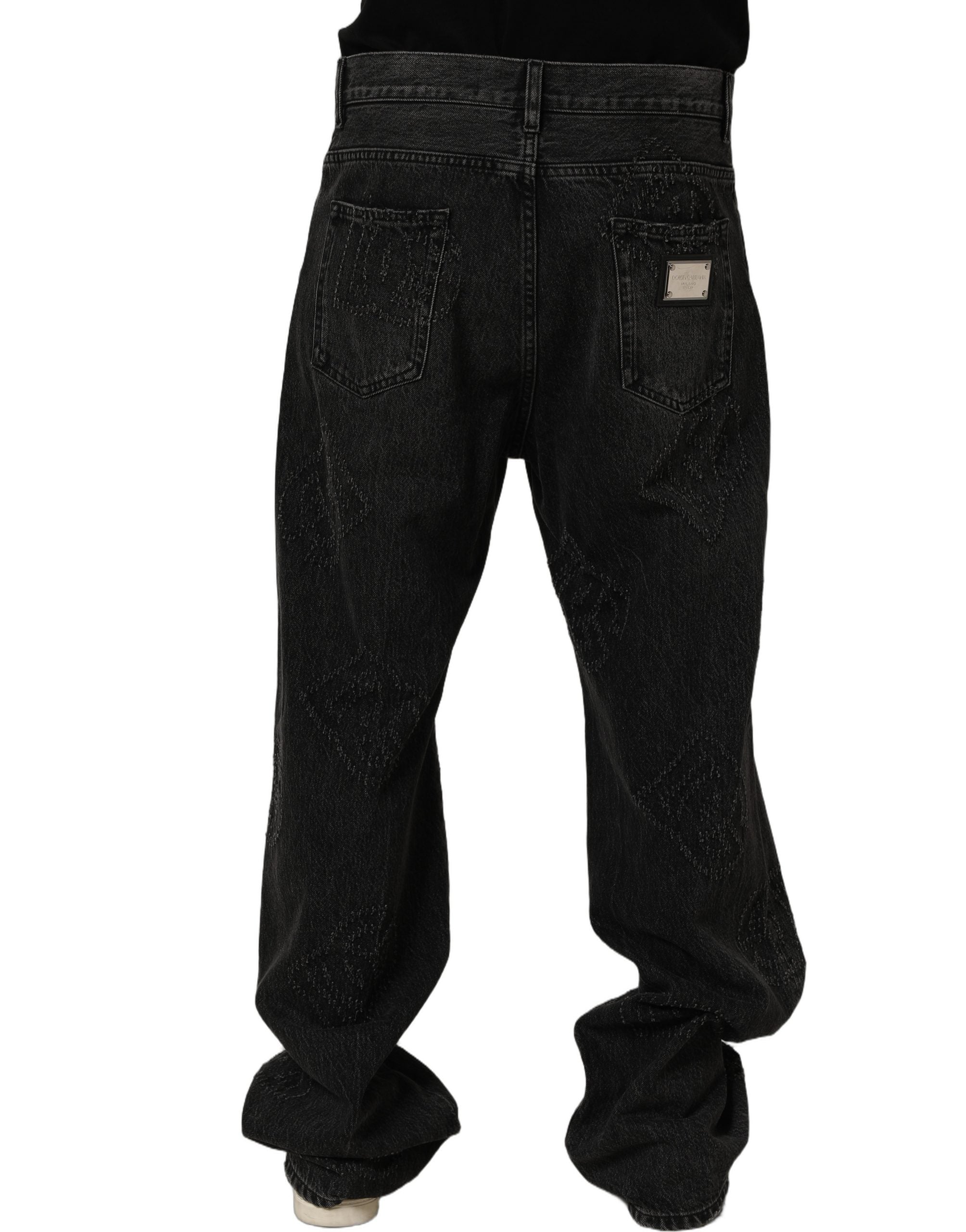 Dolce & Gabbana Dunkelgraue Baumwoll-Jeans im Oversize-Wide-Leg-Schnitt