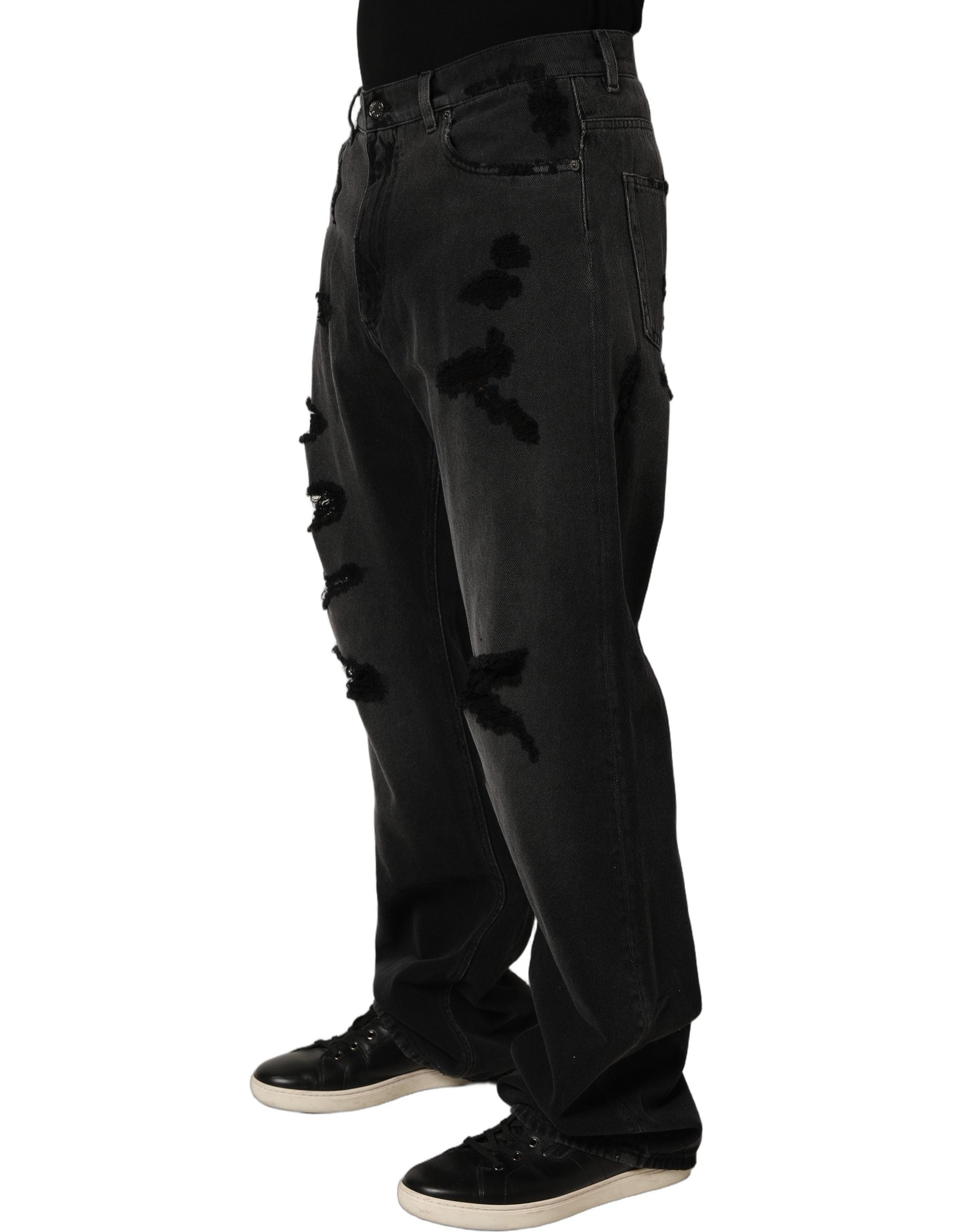 Dolce & Gabbana Dunkelgraue, distressed Oversize-Jeans für Herren aus Denim