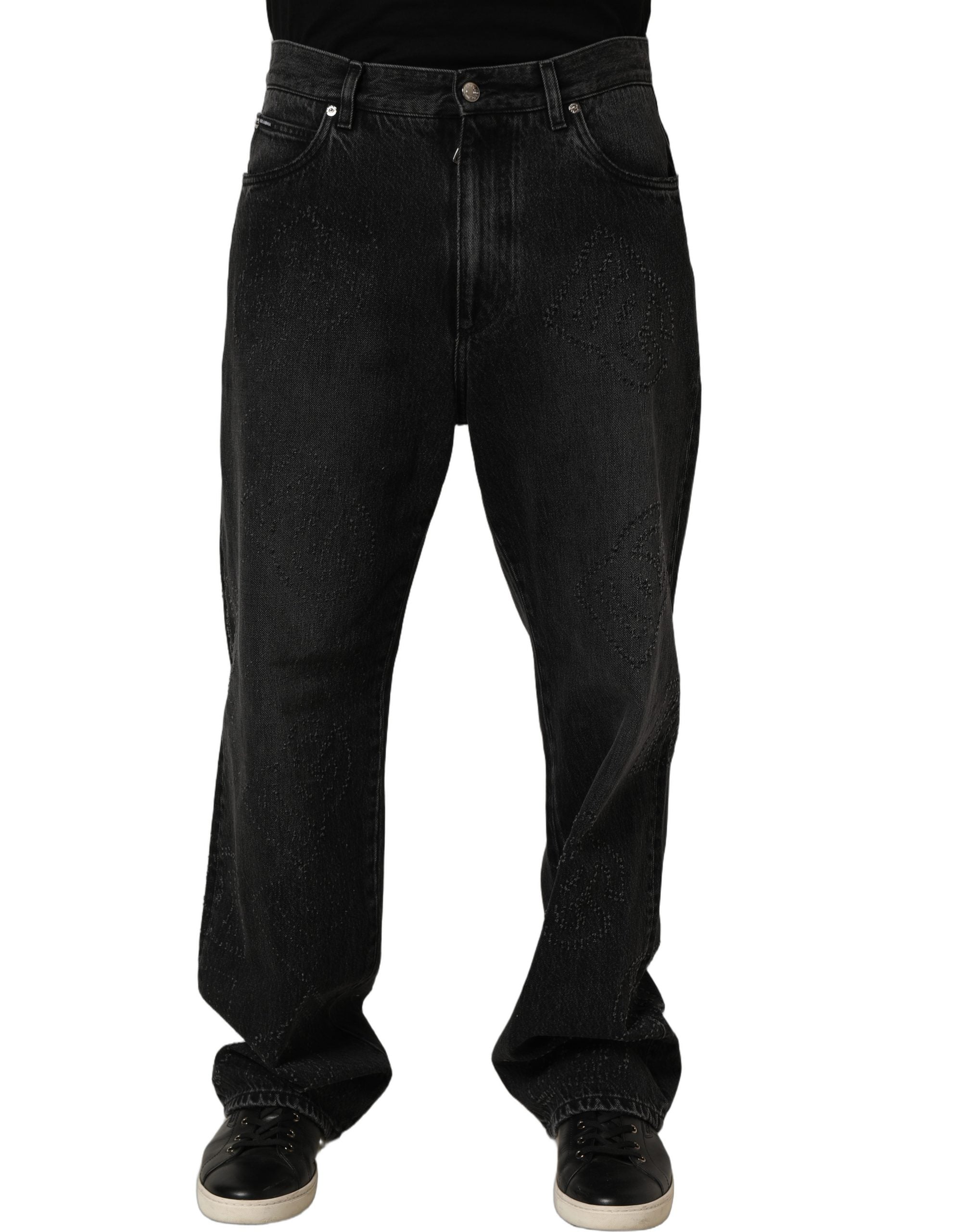 Dolce & Gabbana Dunkelgraue Baumwoll-Jeans im Oversize-Schnitt mit weitem Bein