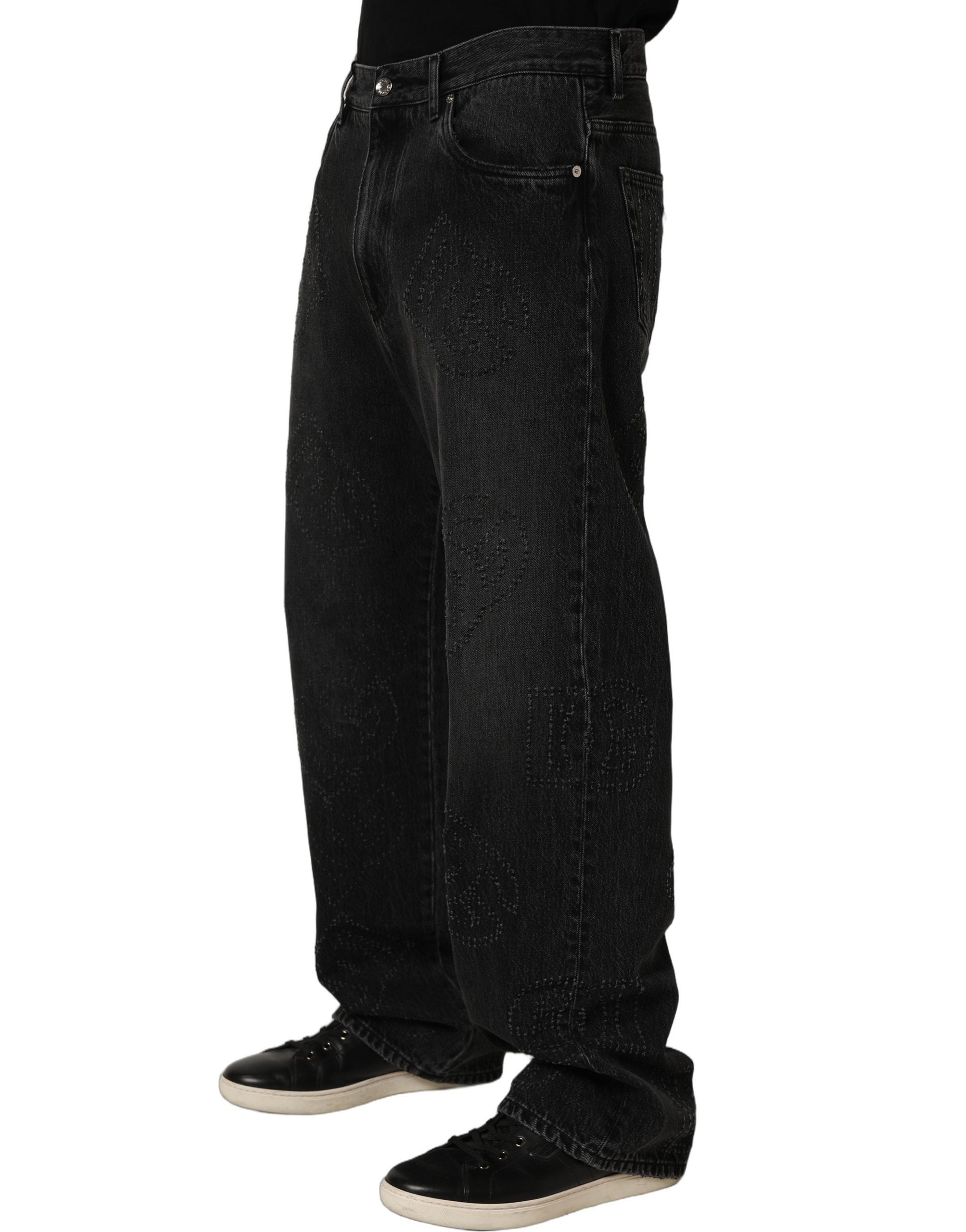 Dolce & Gabbana Dunkelgraue Baumwoll-Jeans im Oversize-Schnitt mit weitem Bein