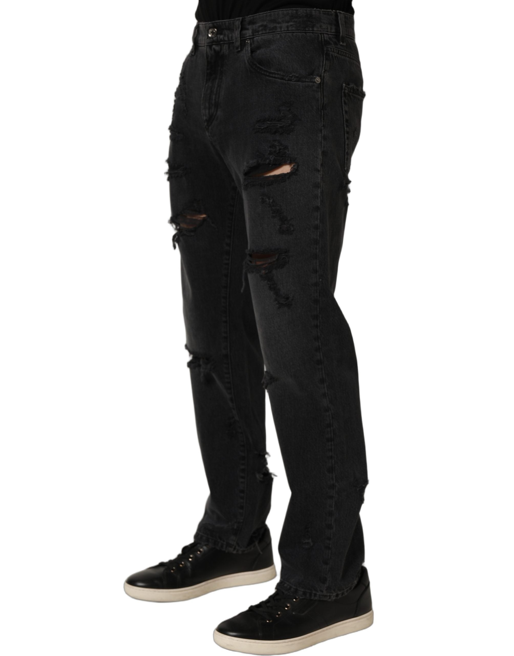 Dolce & Gabbana Dunkelgraue Baumwoll-Jeans für Herren mit Rissen