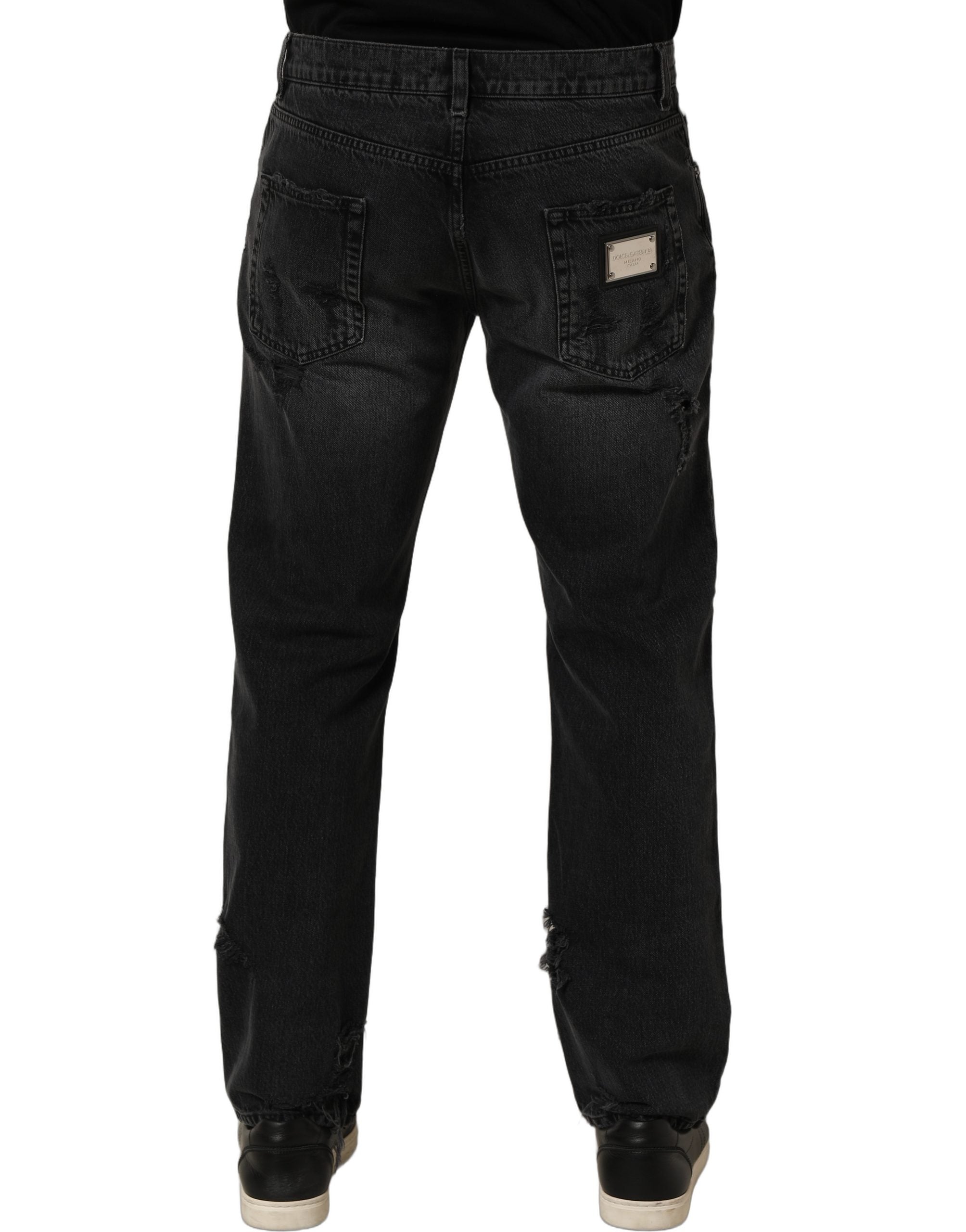 Dolce & Gabbana Dunkelgraue Baumwoll-Jeans für Herren mit Rissen