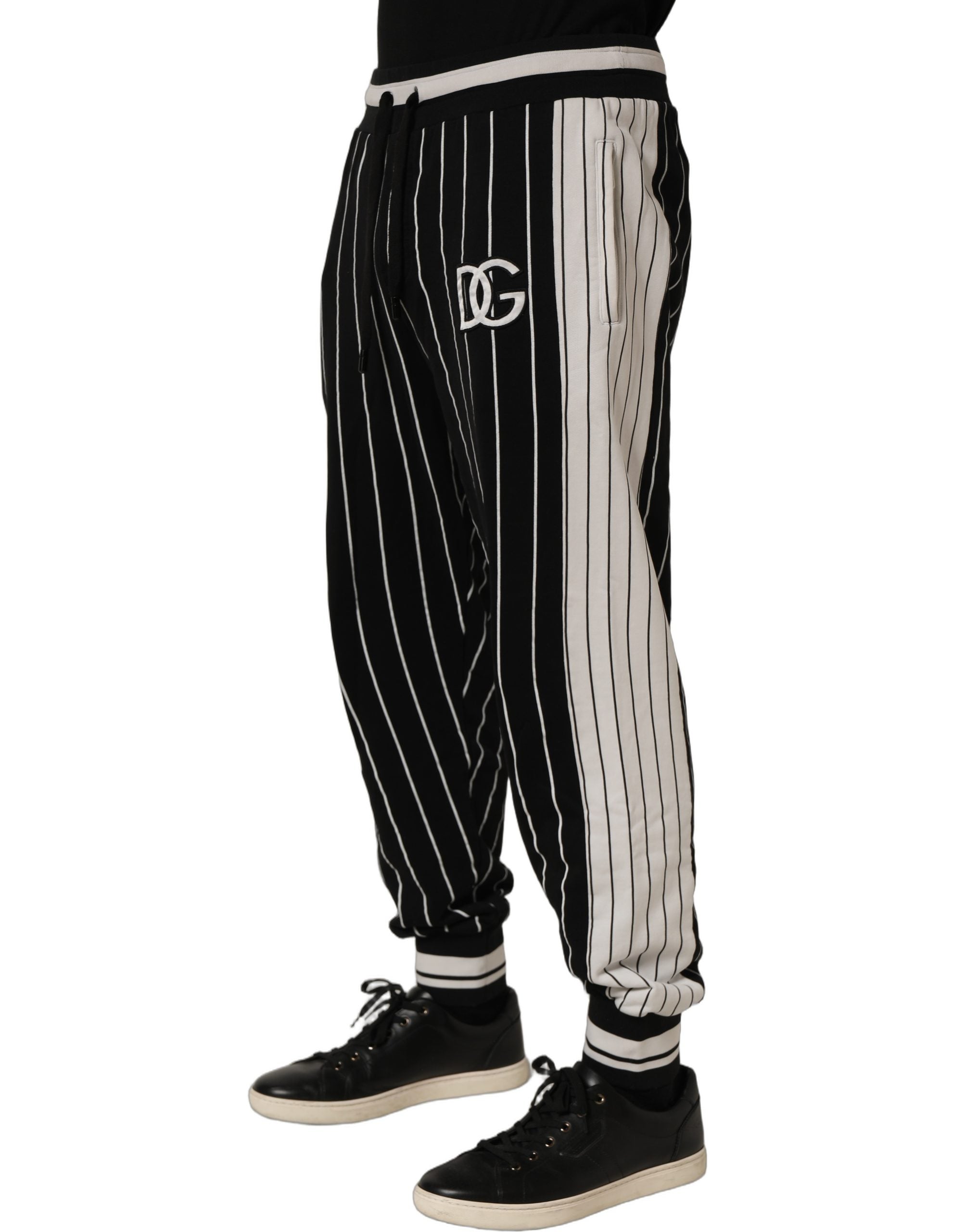 Dolce & Gabbana Schwarze gestreifte DG Patch Herren Jogginghose