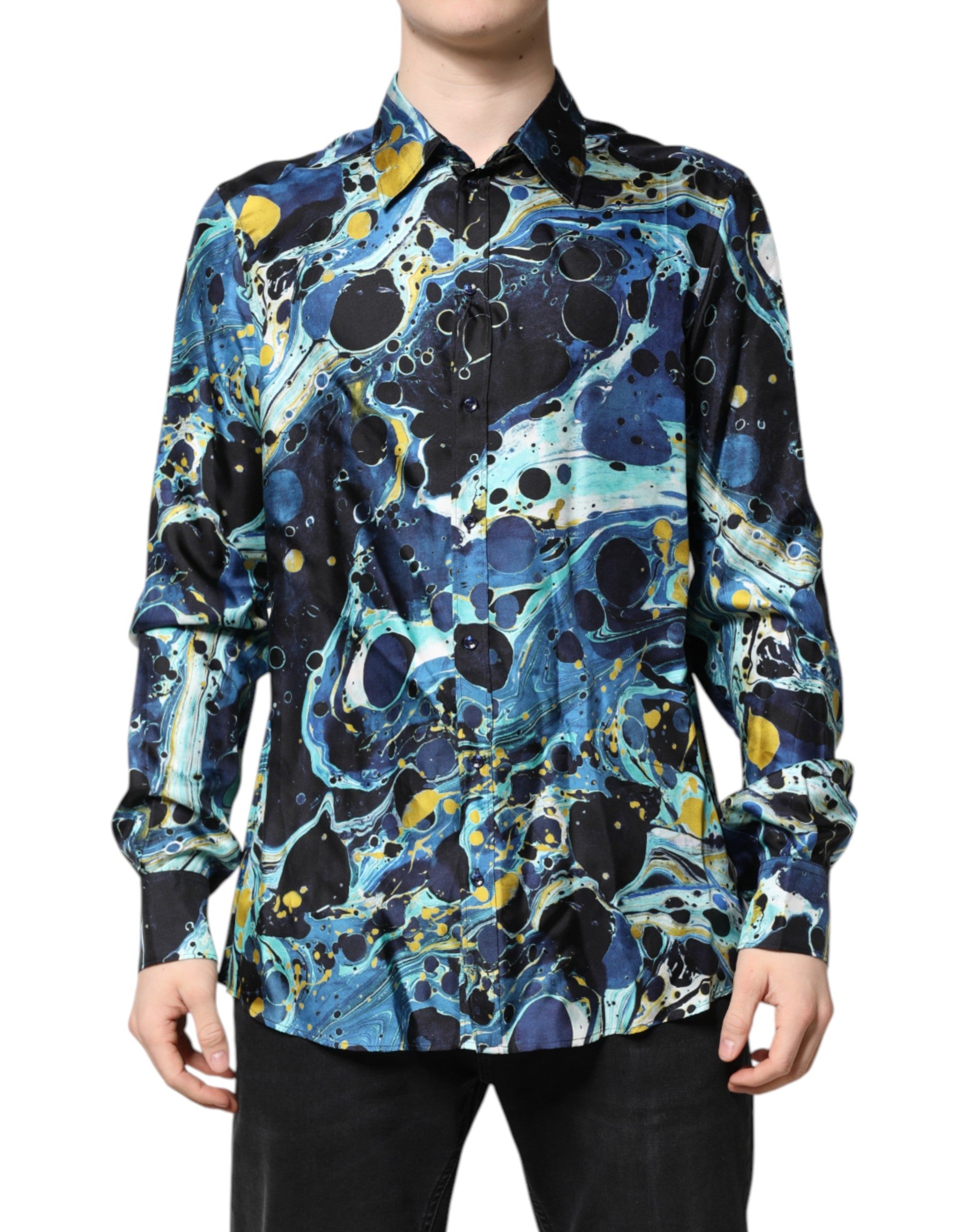 Dolce & Gabbana MARTINI Hemd mit blauem Marmorprint