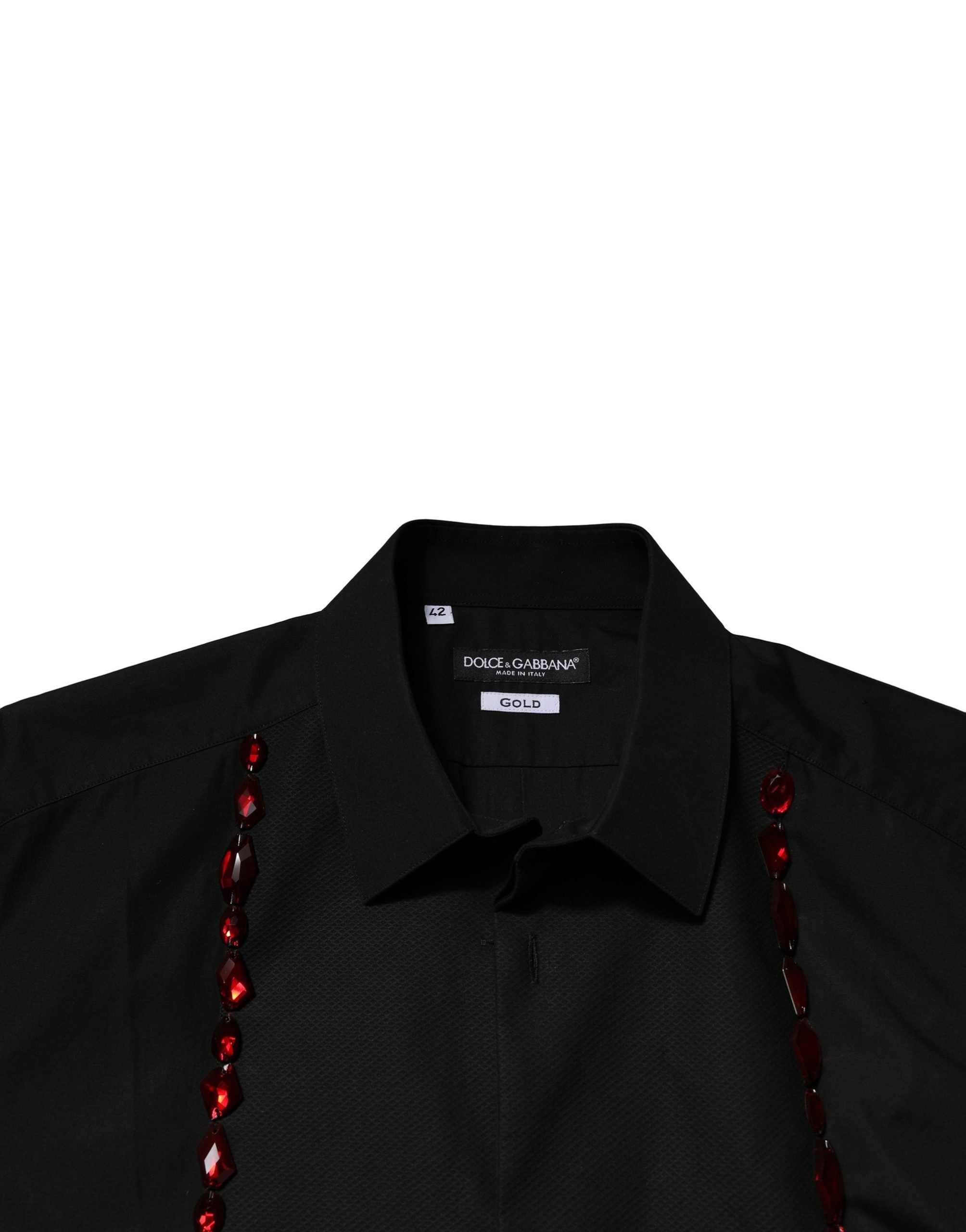 Dolce & Gabbana Schwarzes GOLD Hemd mit Kristallbesatz