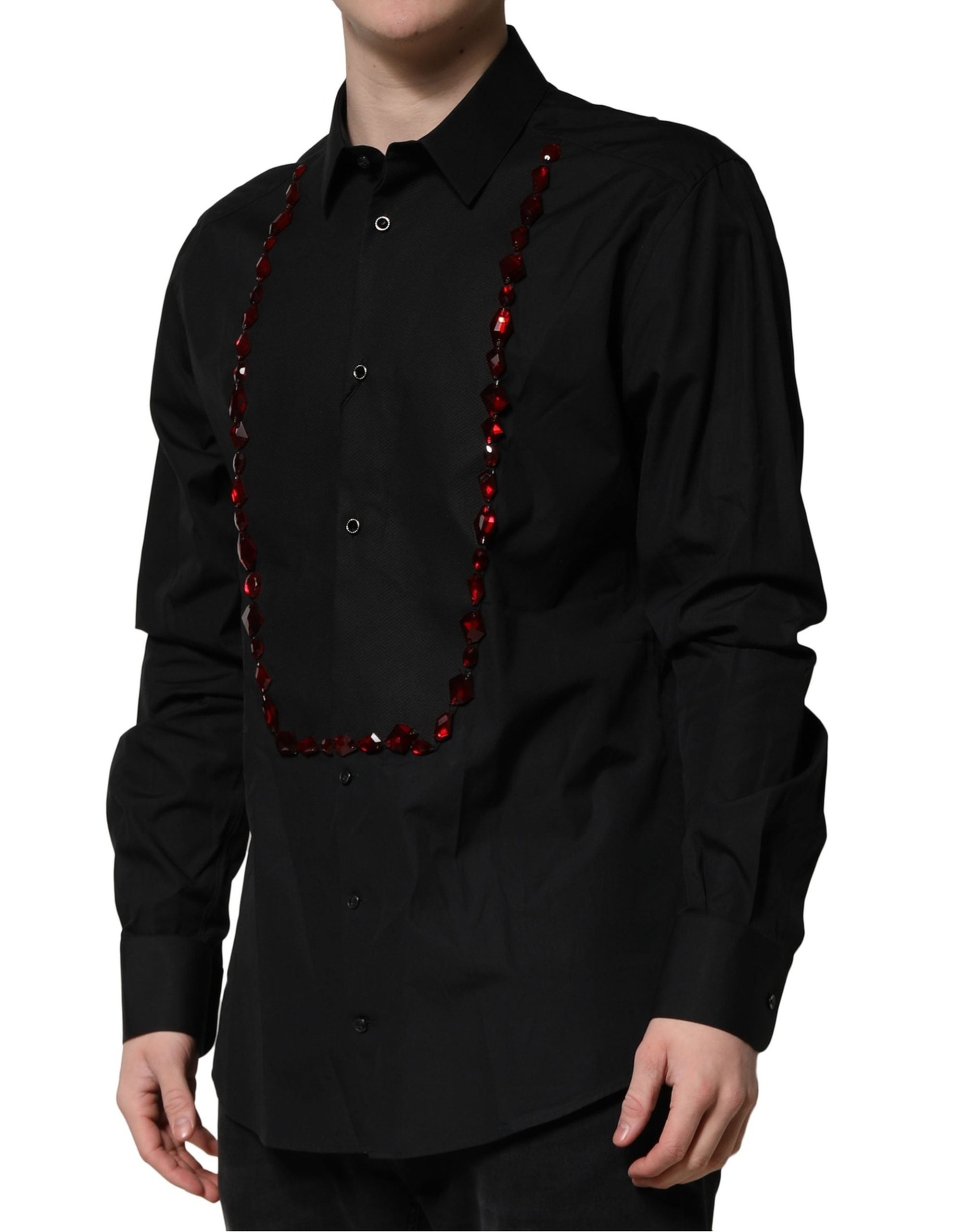 Dolce & Gabbana Schwarzes GOLD Hemd mit Kristallbesatz