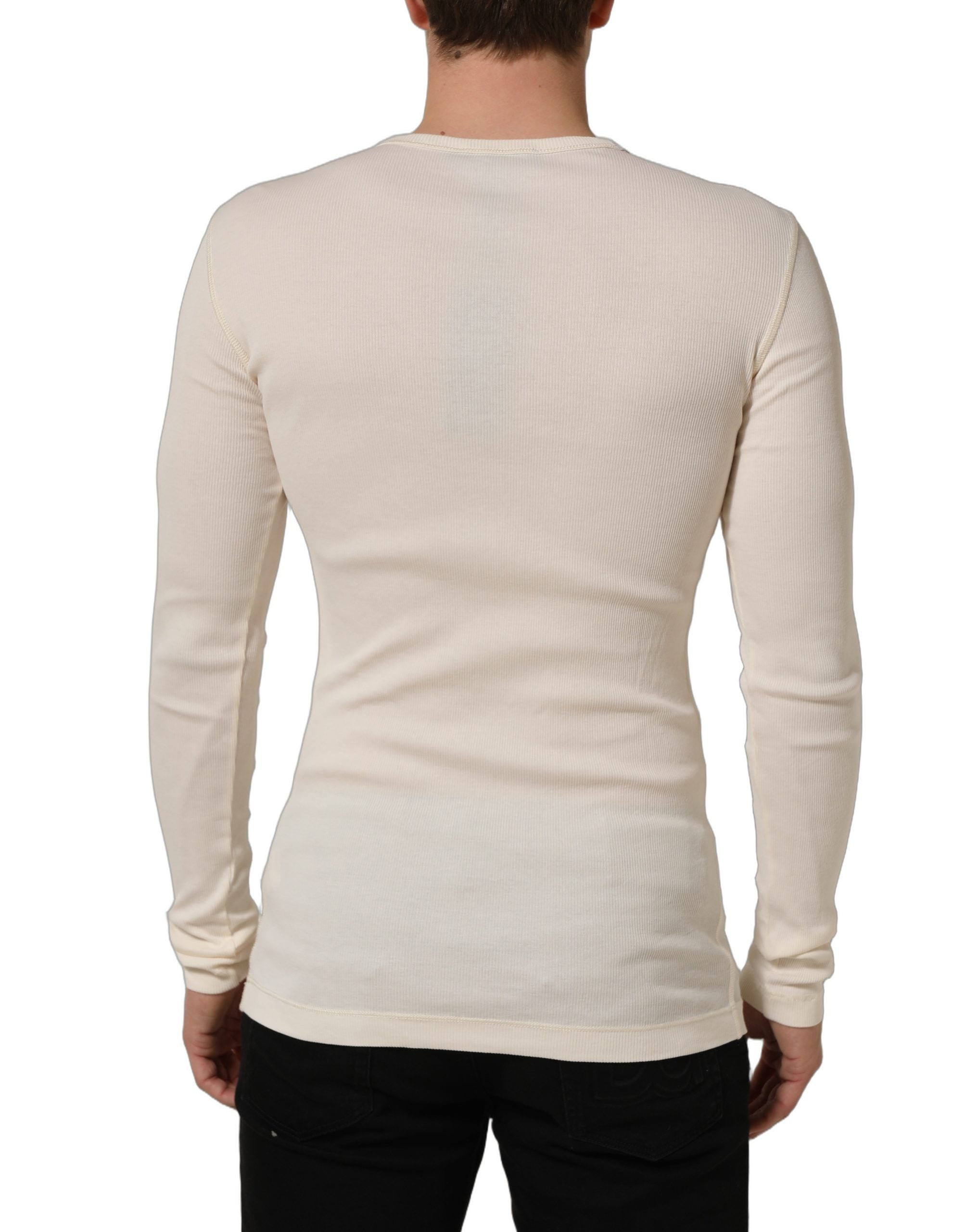 Dolce & Gabbana Off White Baumwoll-Henley-Shirt mit langen Ärmeln
