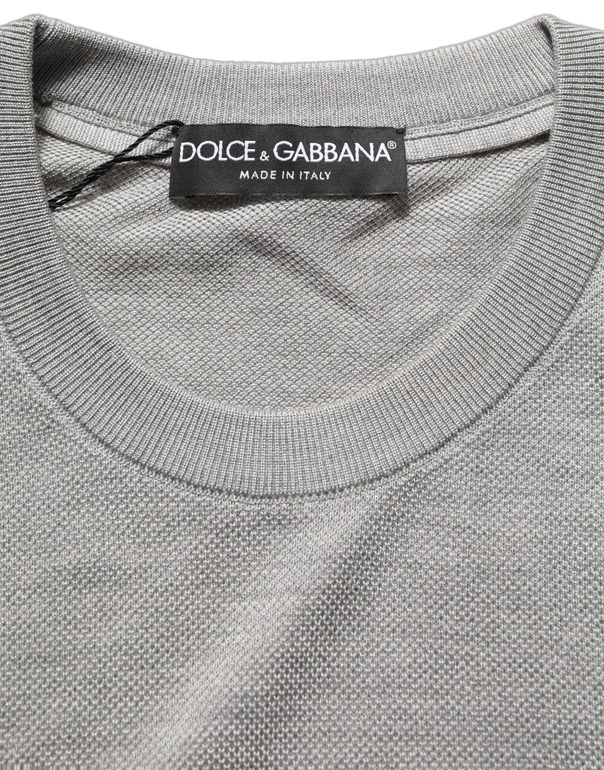 Dolce & Gabbana Graues Seiden-T-Shirt mit Rundhalsausschnitt und kurzen Ärmeln
