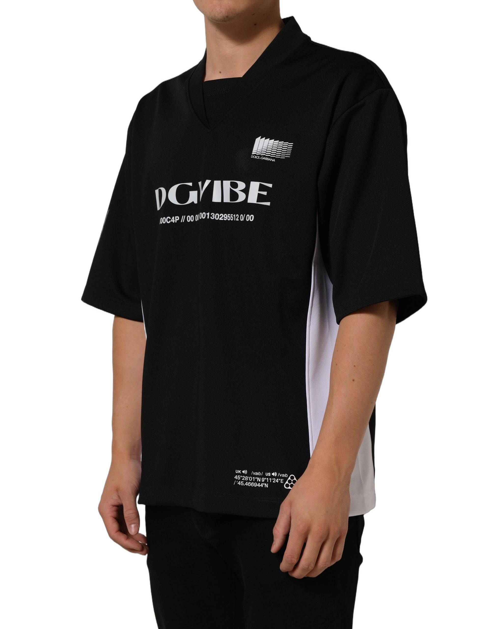Dolce & Gabbana Schwarzes Oversized Jersey-T-Shirt DGVIB3 aus Polyester