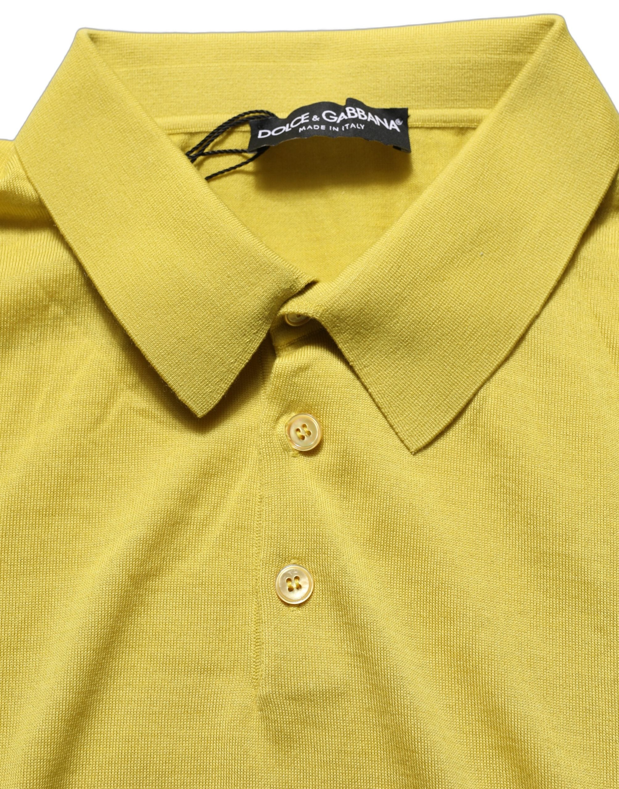 Dolce & Gabbana Gelbes Kaschmir-Poloshirt mit kurzen Ärmeln