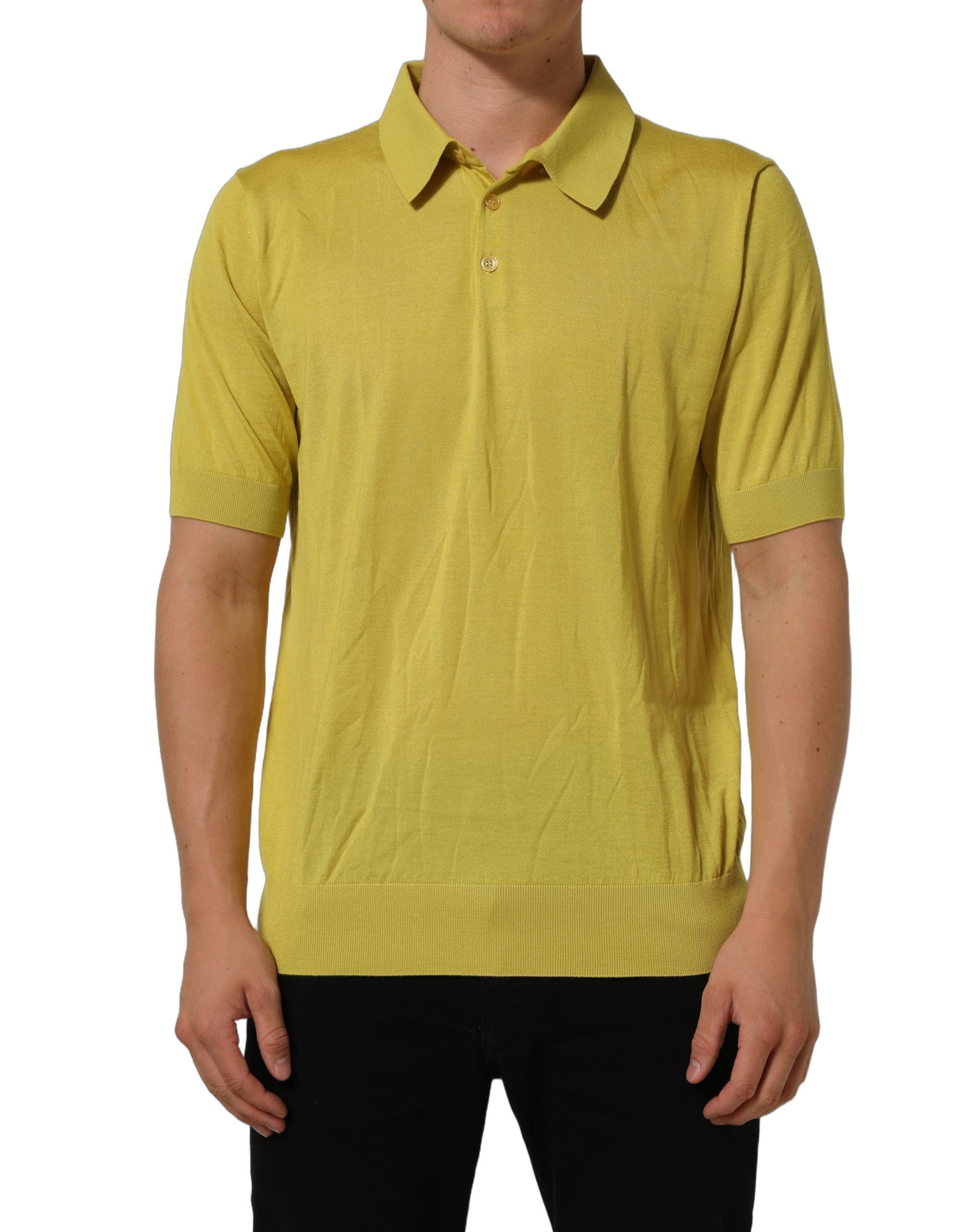 Dolce & Gabbana Gelbes Kaschmir-Poloshirt mit kurzen Ärmeln