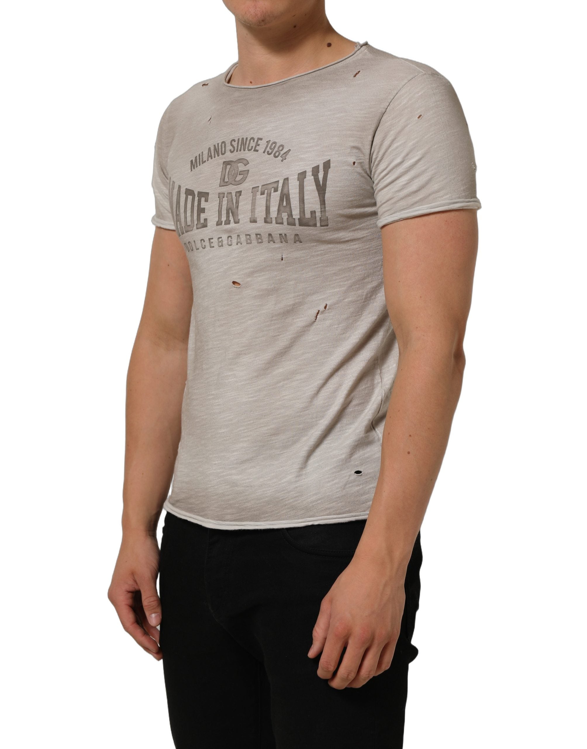 Dolce & Gabbana Hellgraues T-Shirt mit Grafikdruck und Used-Look