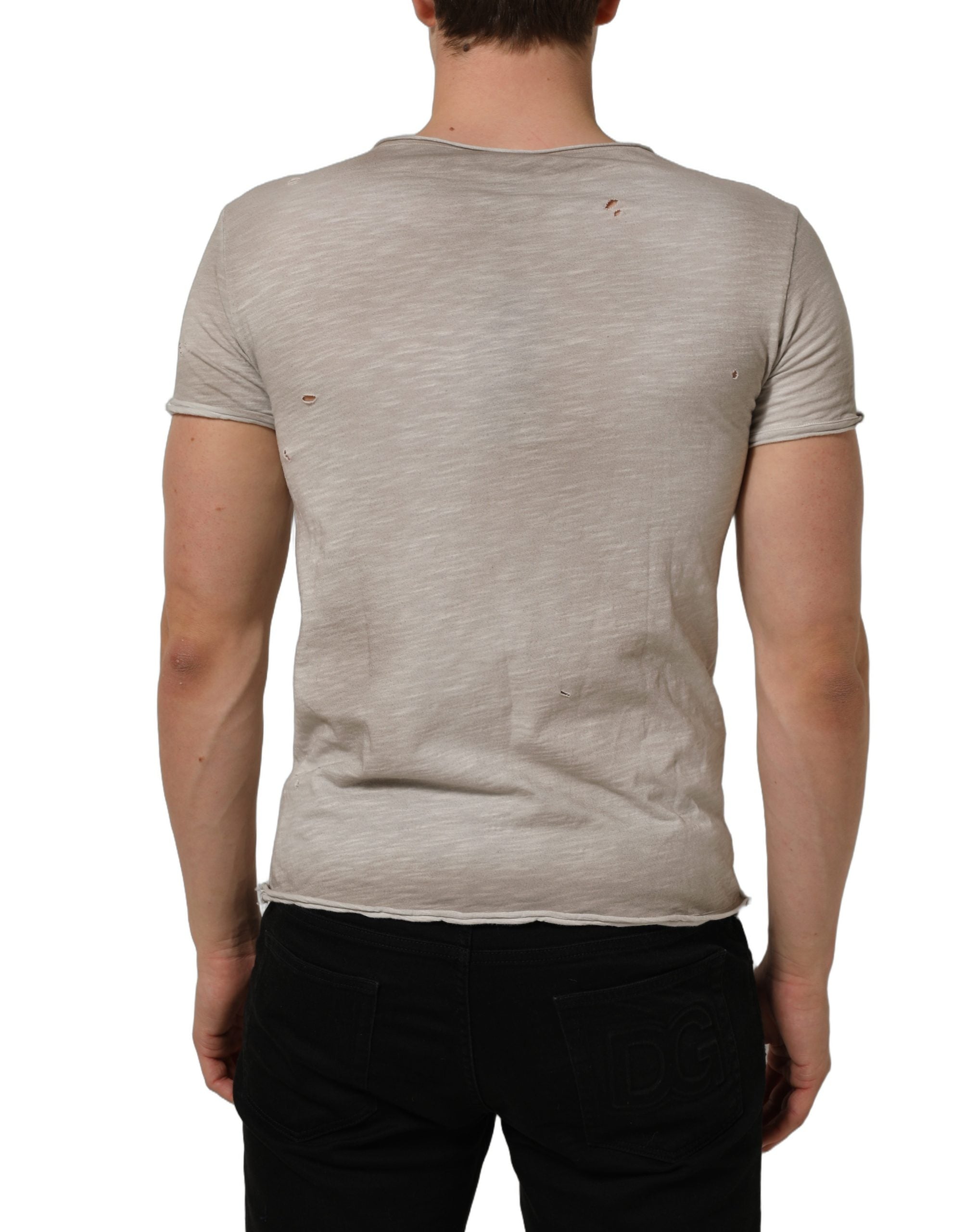 Dolce & Gabbana Hellgraues T-Shirt mit Grafikdruck und Used-Look