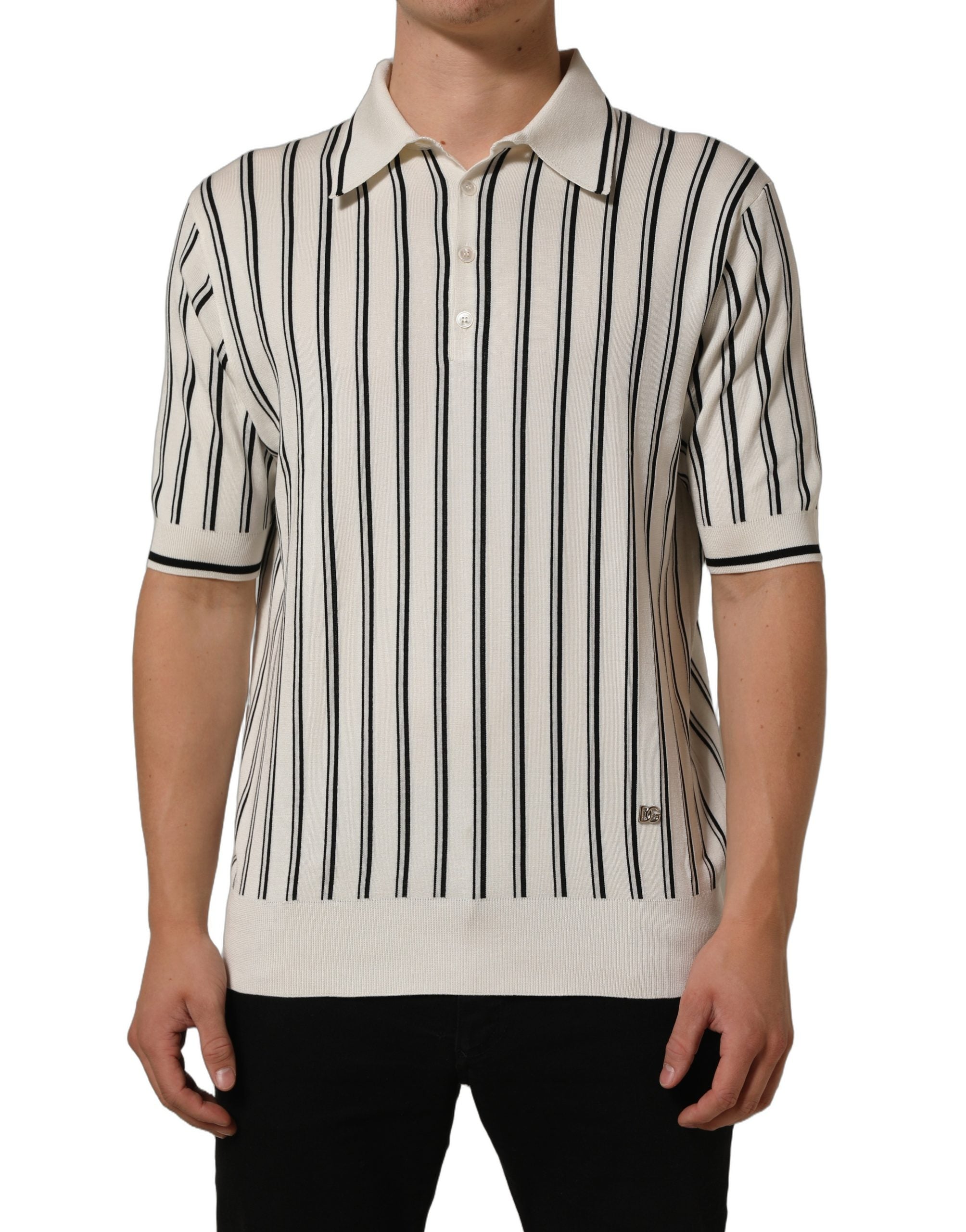 Dolce & Gabbana Polo-Shirt mit Kragen und schwarz-weißen Streifen