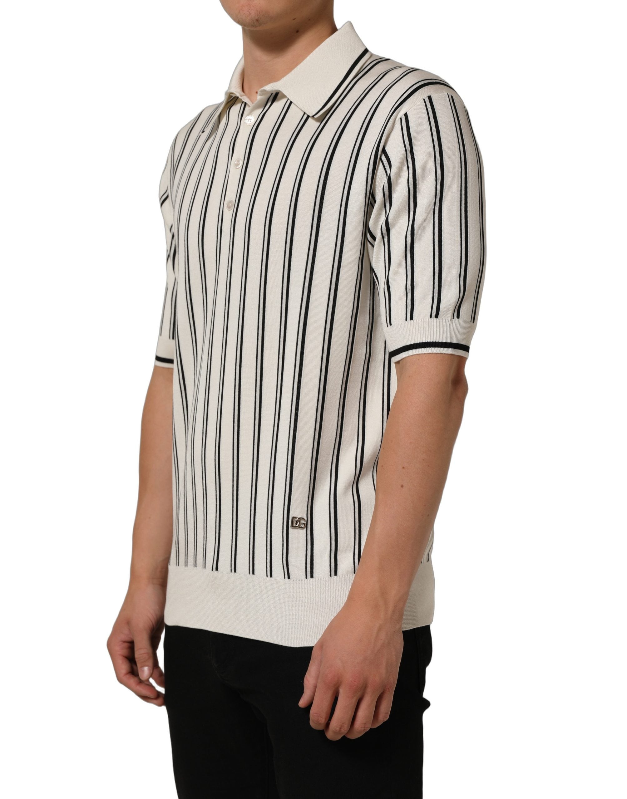 Dolce & Gabbana Polo-Shirt mit Kragen und schwarz-weißen Streifen