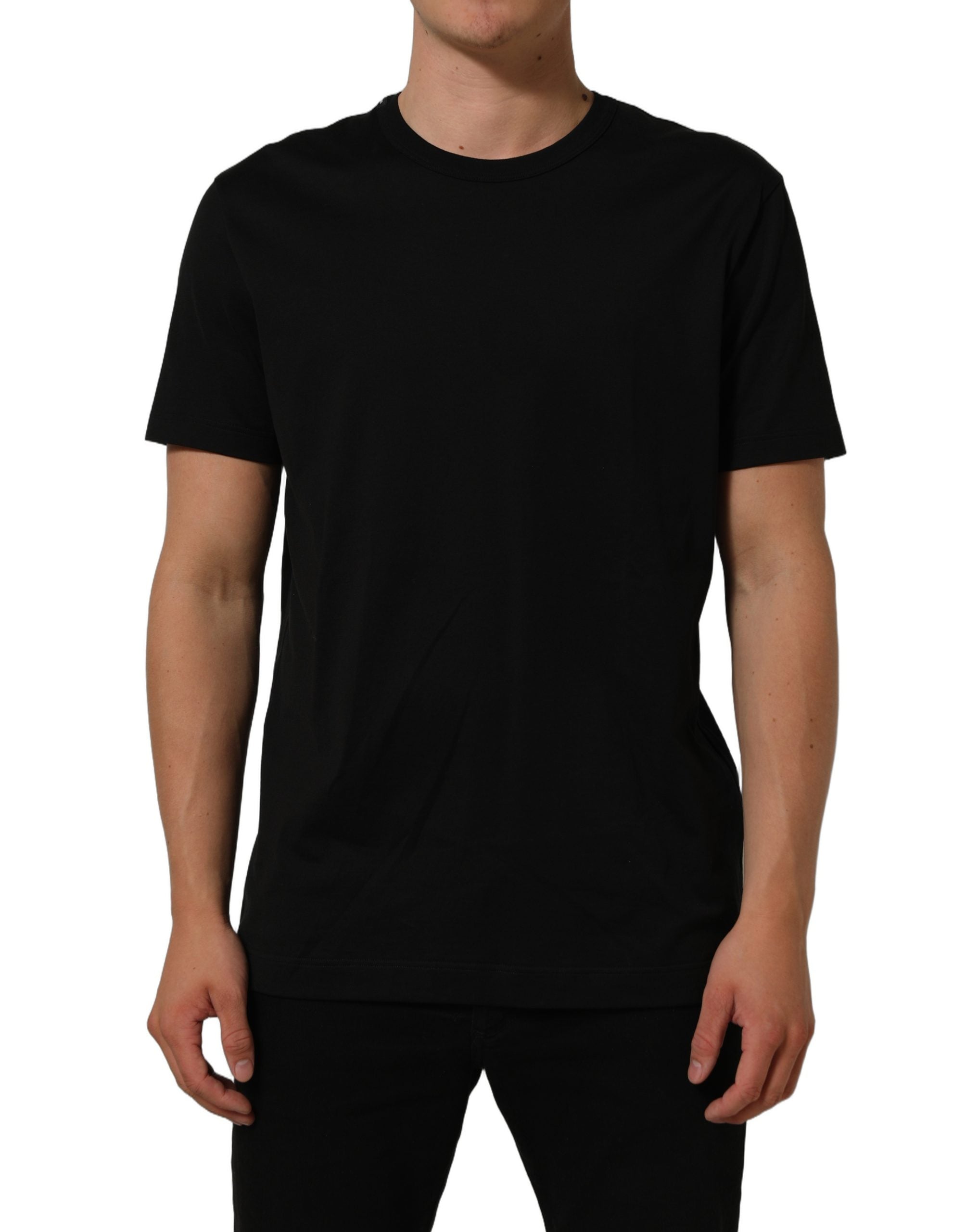 Dolce & Gabbana Schwarzes Baumwoll-T-Shirt mit Rundhalsausschnitt und kurzen Ärmeln