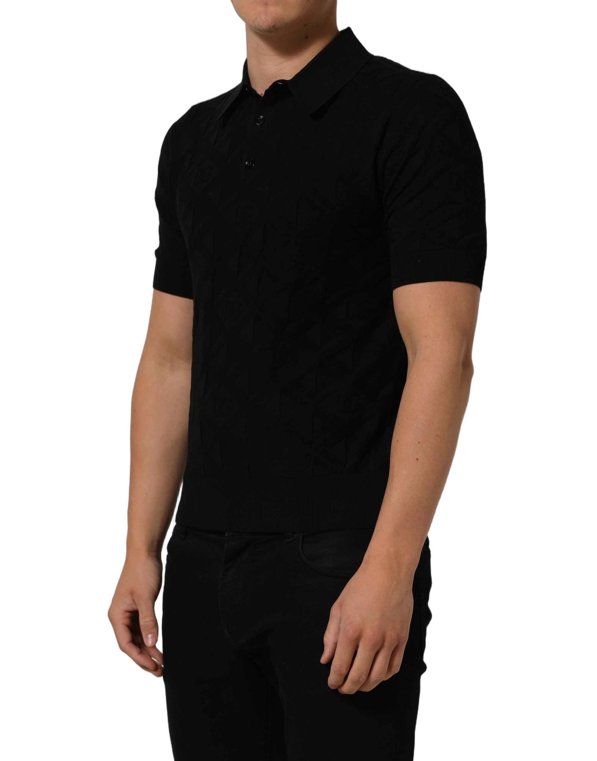 Dolce & Gabbana Schwarzes Kurzarm-Strickpoloshirt aus Seide