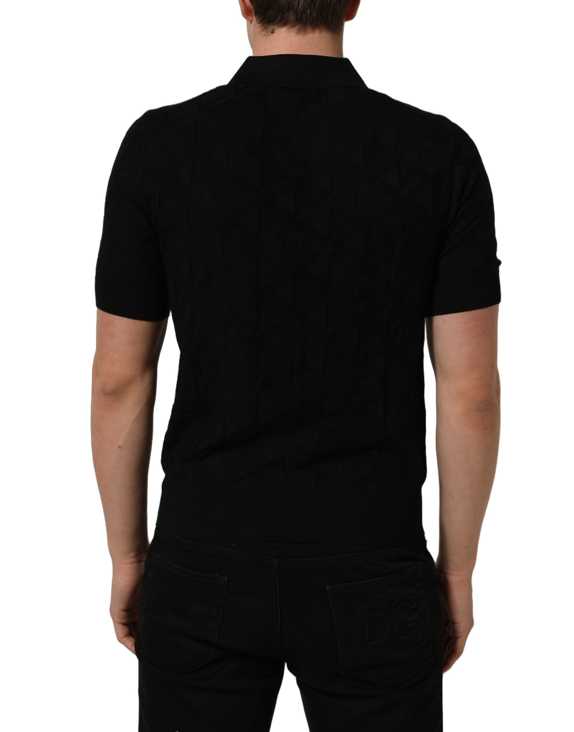 Dolce & Gabbana Schwarzes Kurzarm-Strickpoloshirt aus Seide