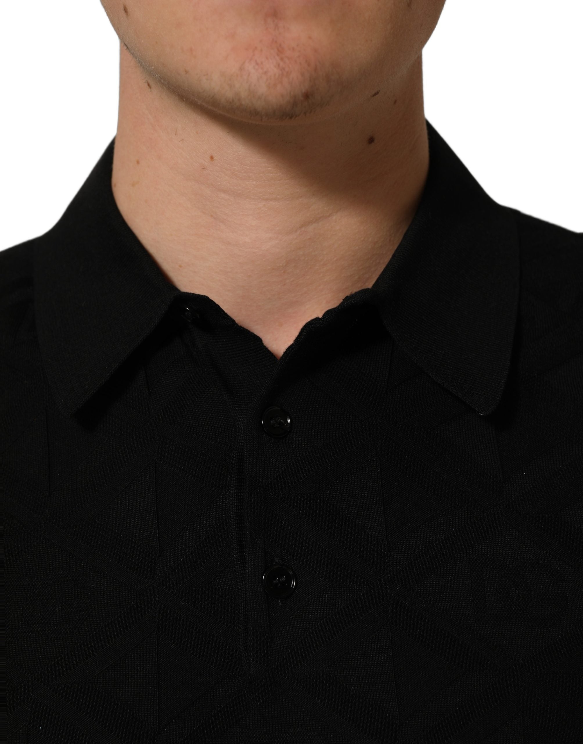Dolce & Gabbana Schwarzes Kurzarm-Strickpoloshirt aus Seide