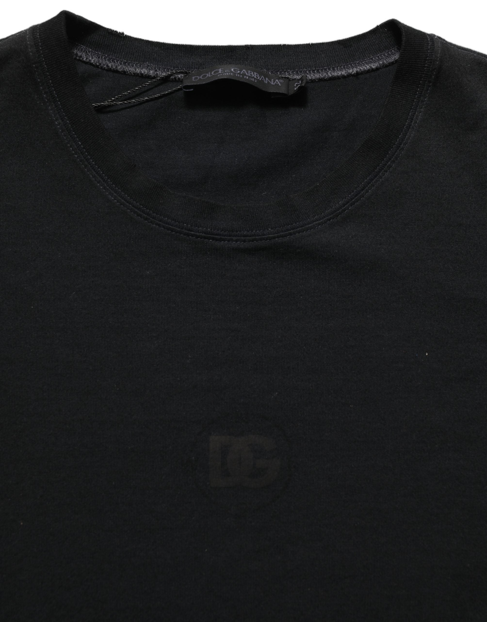 Dolce & Gabbana Schwarzes Baumwoll-T-Shirt mit kurzen Ärmeln und Rundhalsausschnitt