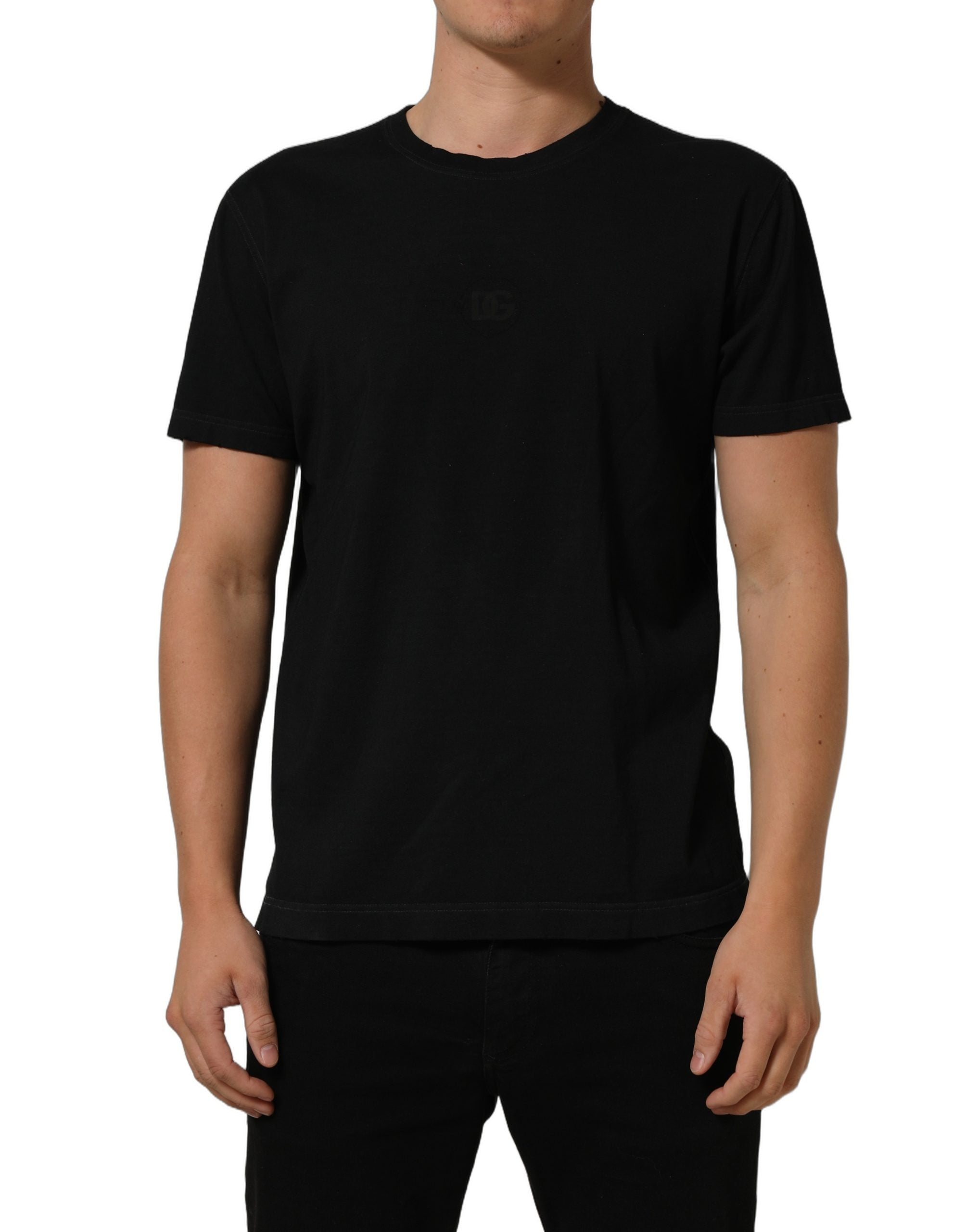 Dolce & Gabbana Schwarzes Baumwoll-T-Shirt mit kurzen Ärmeln und Rundhalsausschnitt