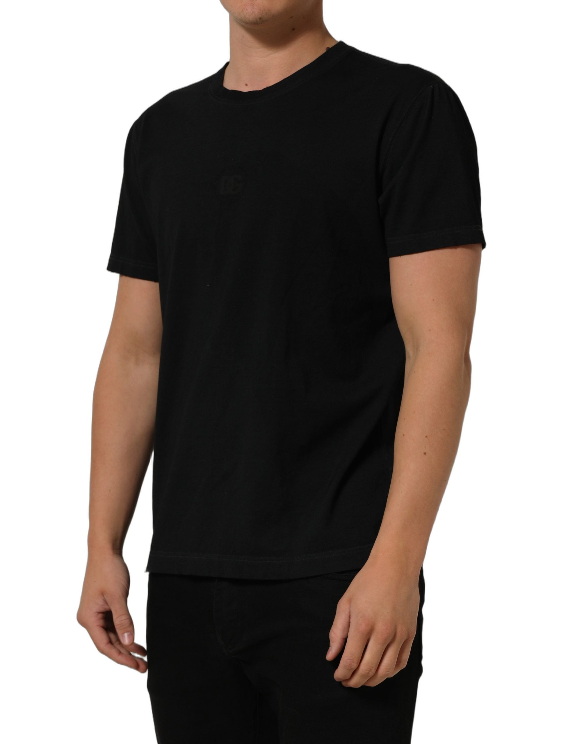 Dolce & Gabbana Schwarzes Baumwoll-T-Shirt mit kurzen Ärmeln und Rundhalsausschnitt