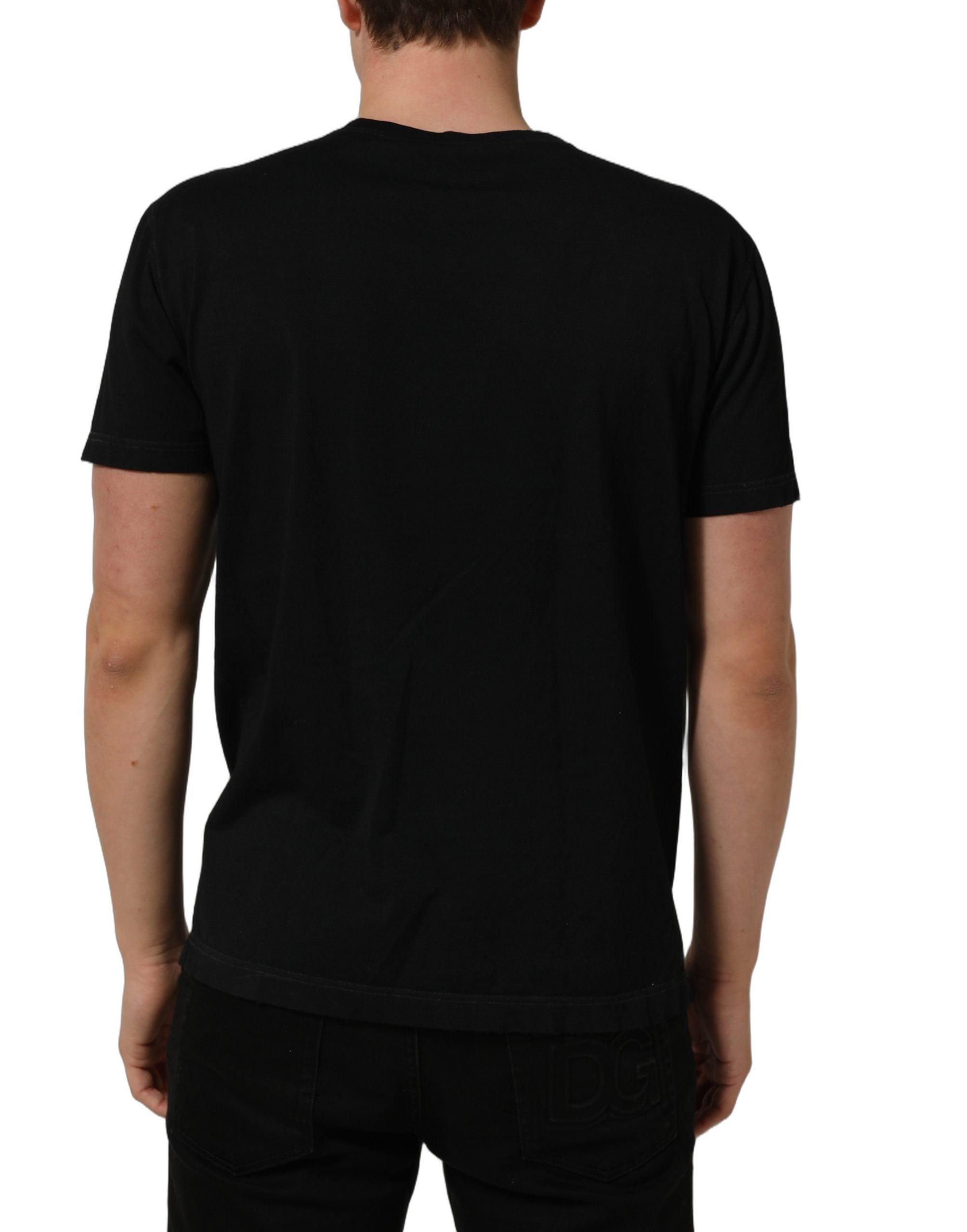 Dolce & Gabbana Schwarzes Baumwoll-T-Shirt mit kurzen Ärmeln und Rundhalsausschnitt