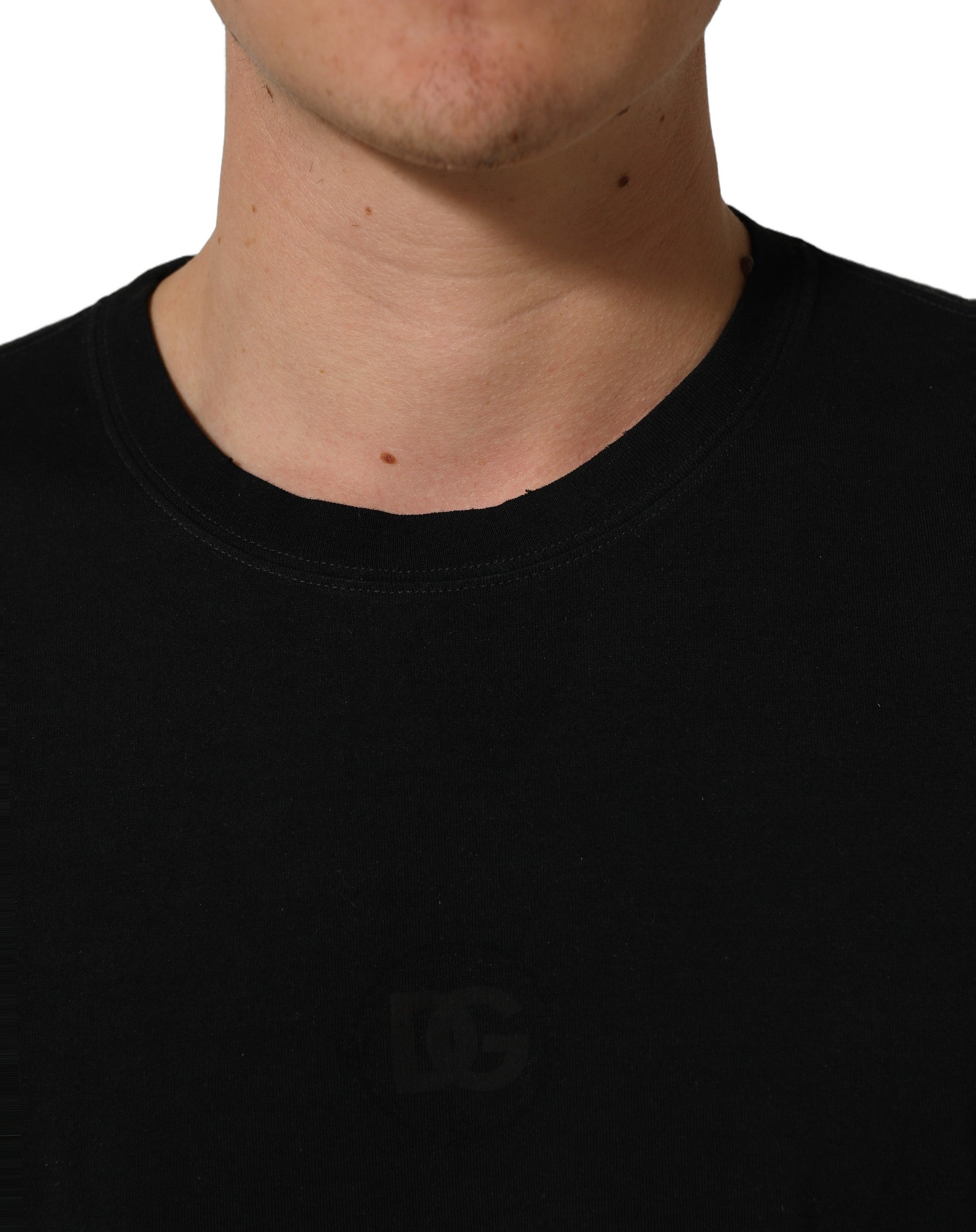 Dolce & Gabbana Schwarzes Baumwoll-T-Shirt mit kurzen Ärmeln und Rundhalsausschnitt